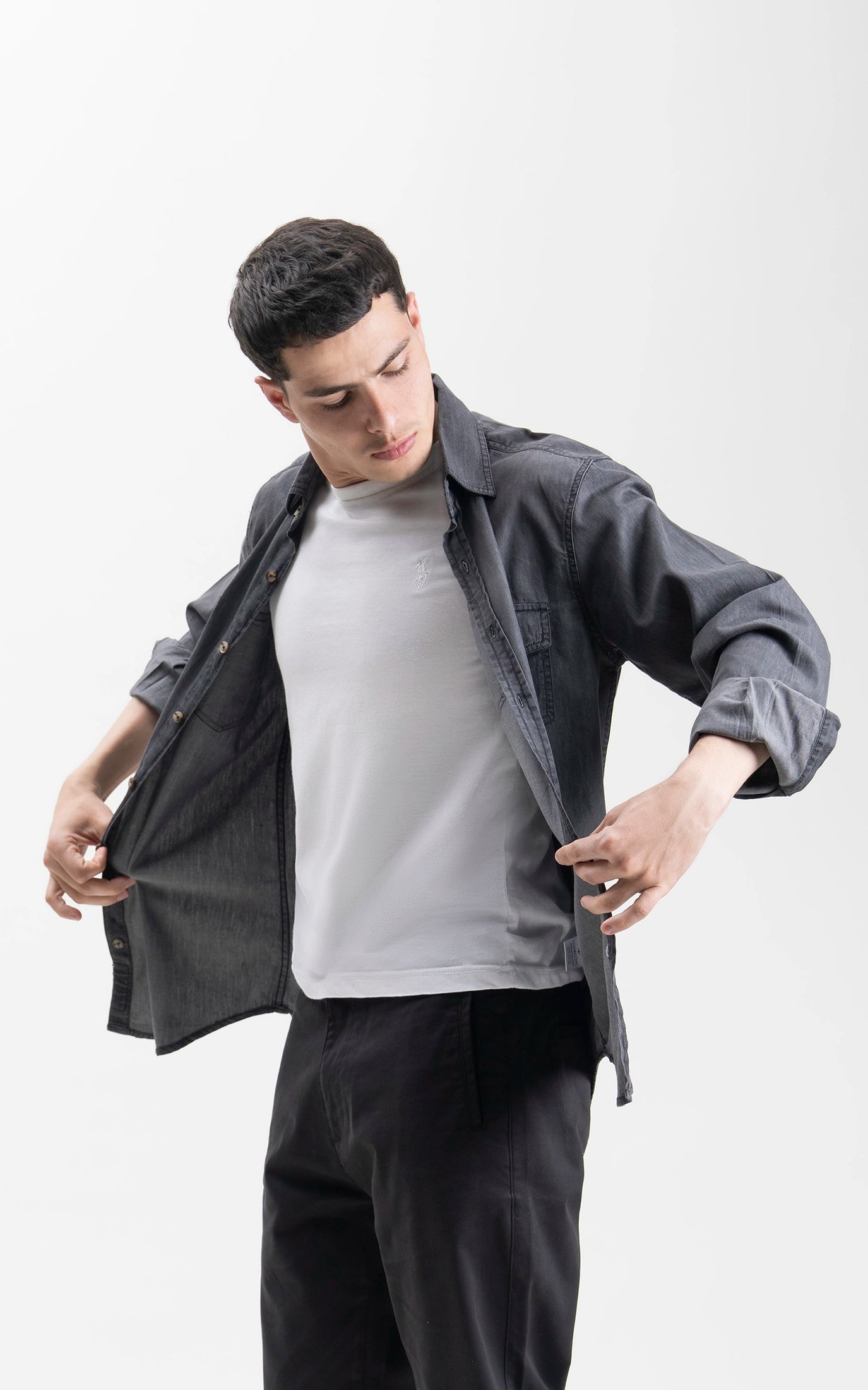 SMART FIT DENIM CASUAL SHIRT  GREY