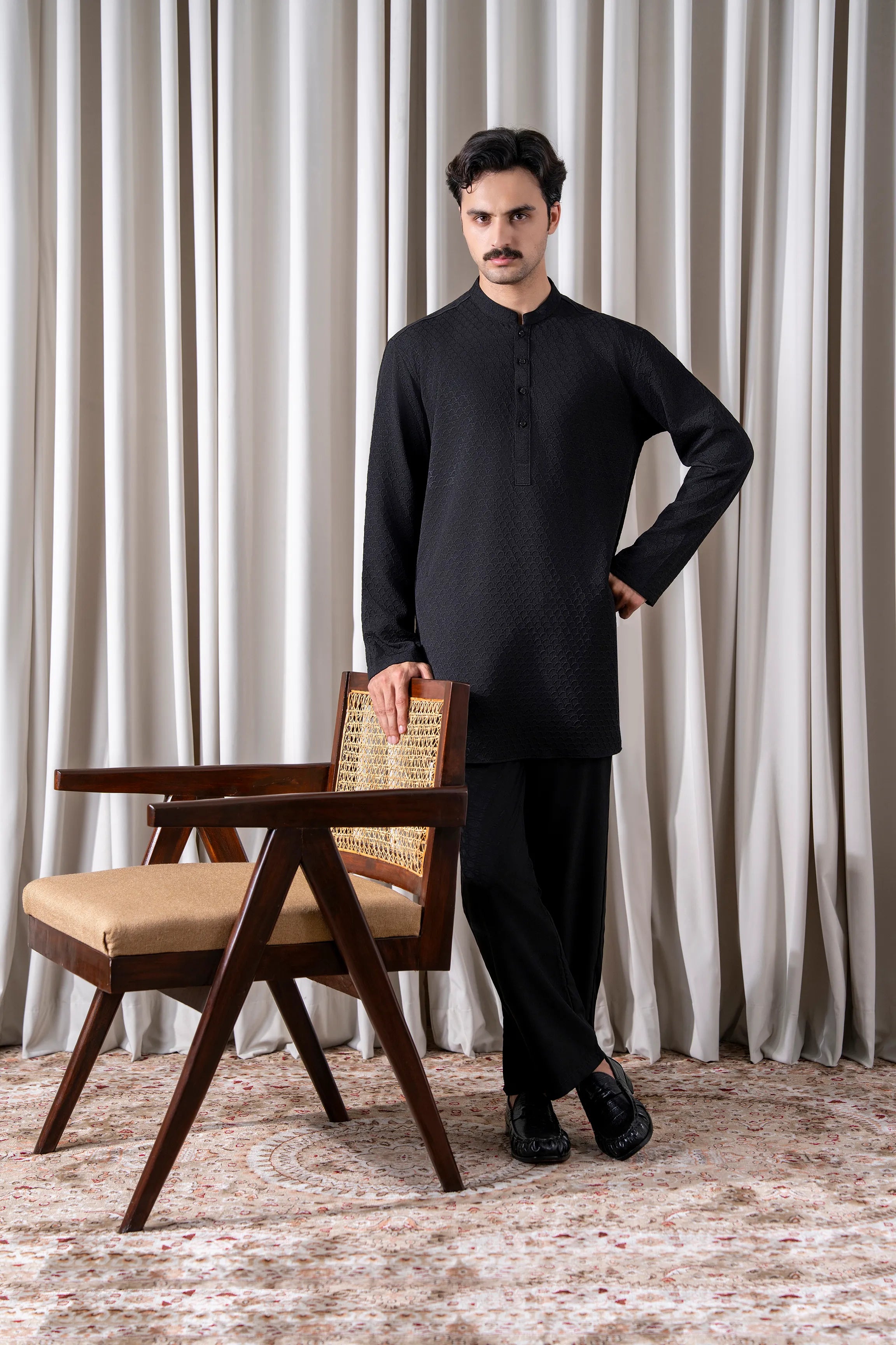 SELF TEXTURED KURTA PAJAMA - PREMIUM COLLECTION BLACK