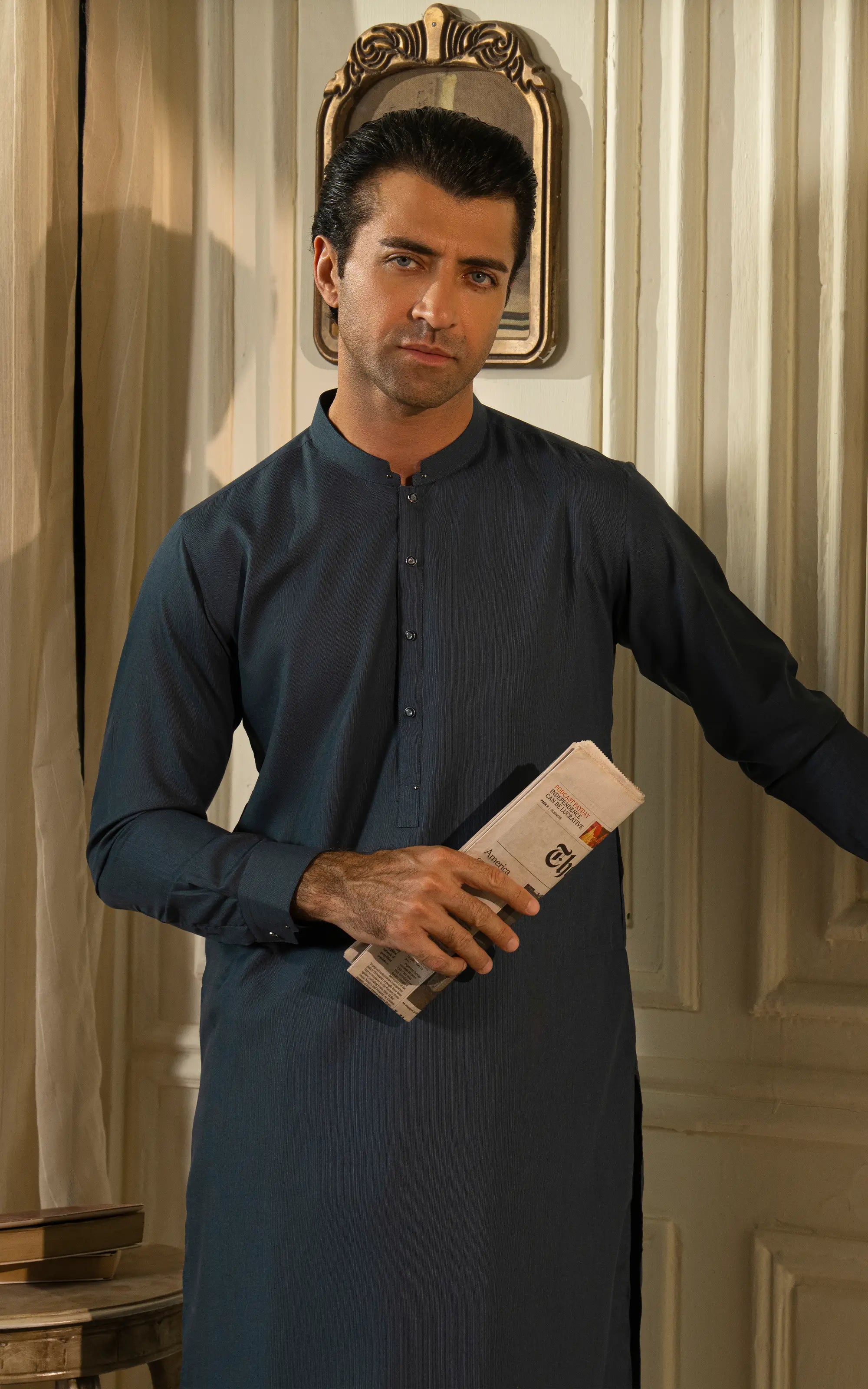 YARN DYED KAMEEZ SHALWAR | PREMIUM COLLECTION MID BLUE