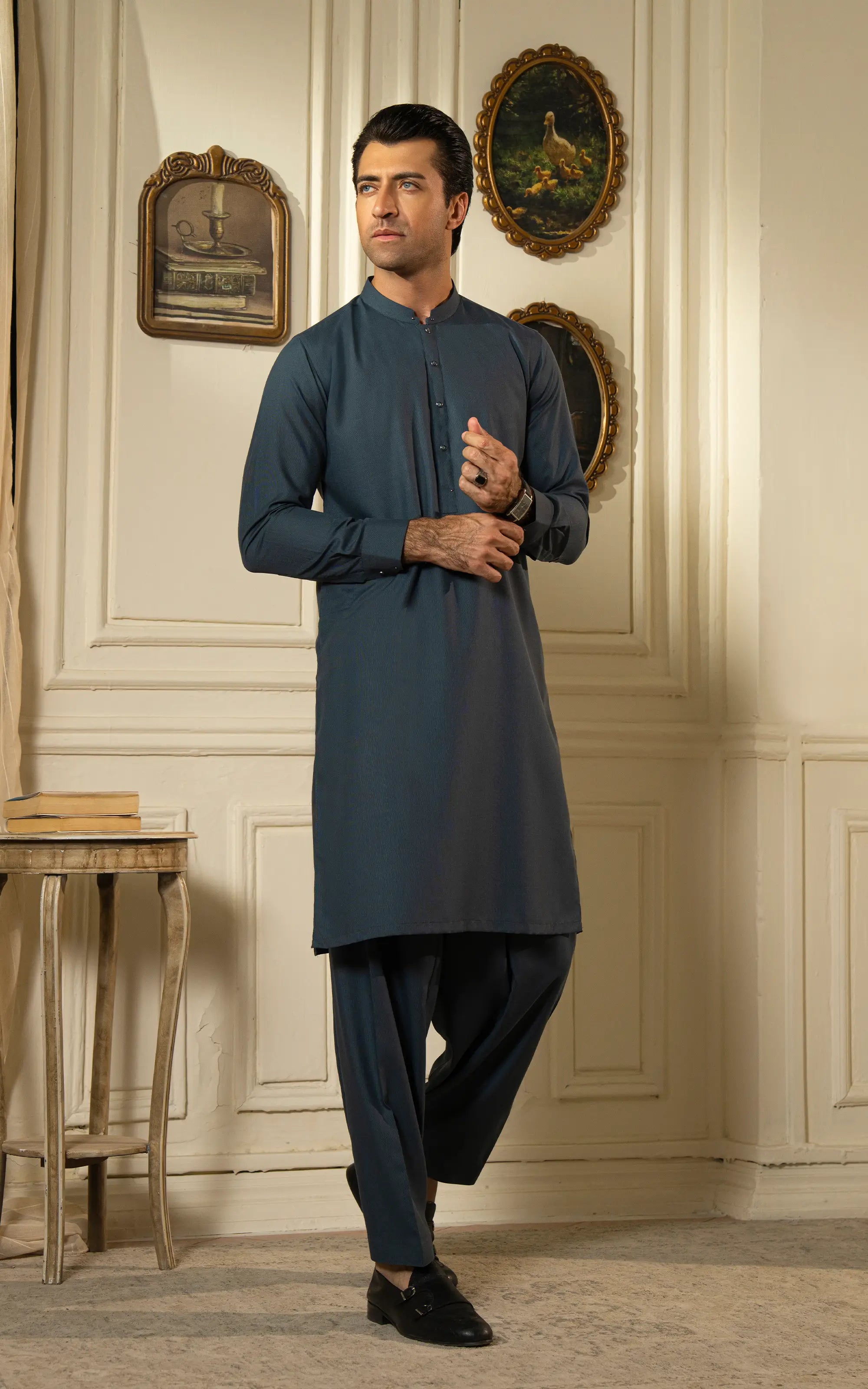 YARN DYED KAMEEZ SHALWAR | PREMIUM COLLECTION MID BLUE