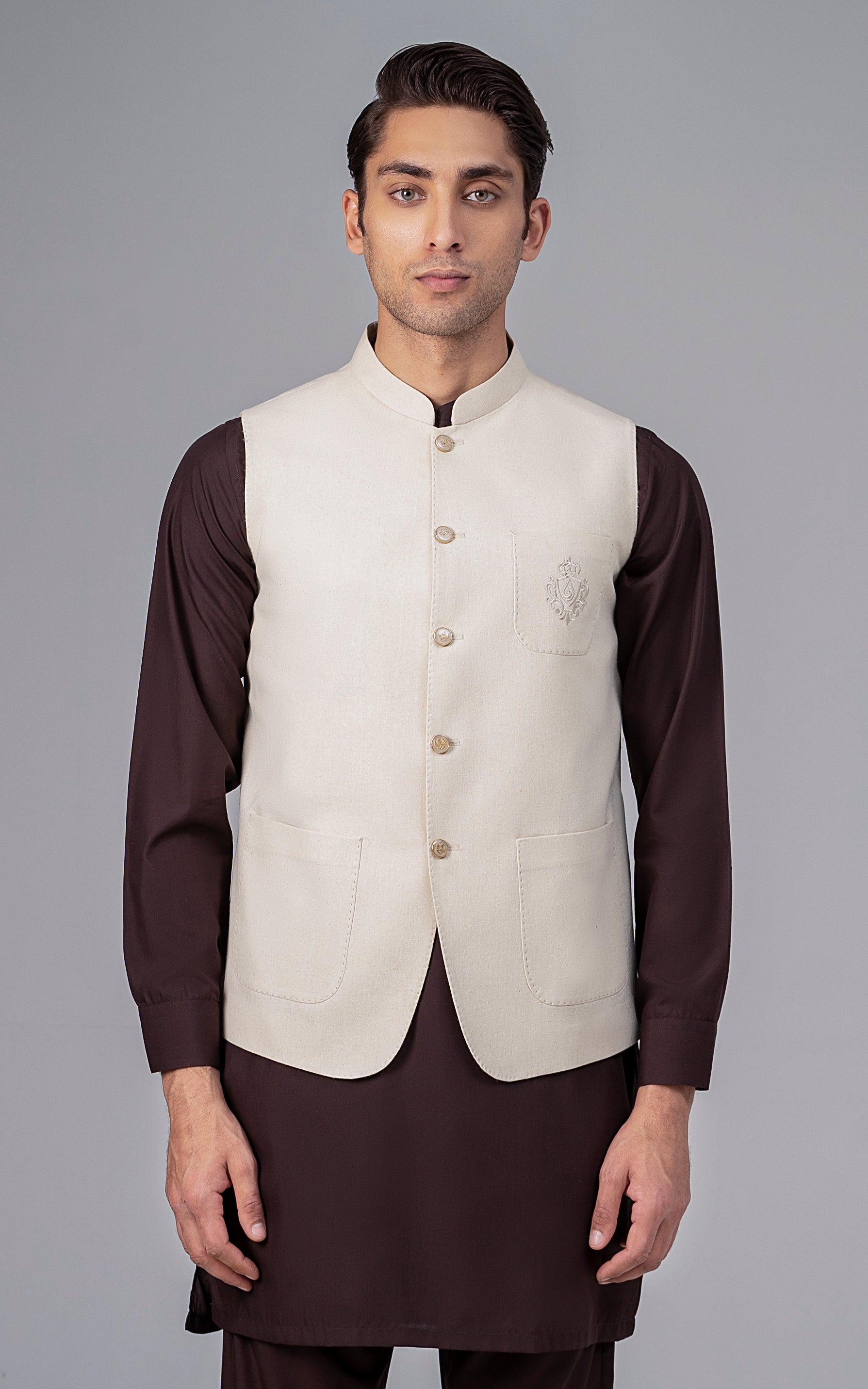 LOGO EMBROIDERED WAISTCOAT- CLASSIC COLLECTIONOFF WHITE