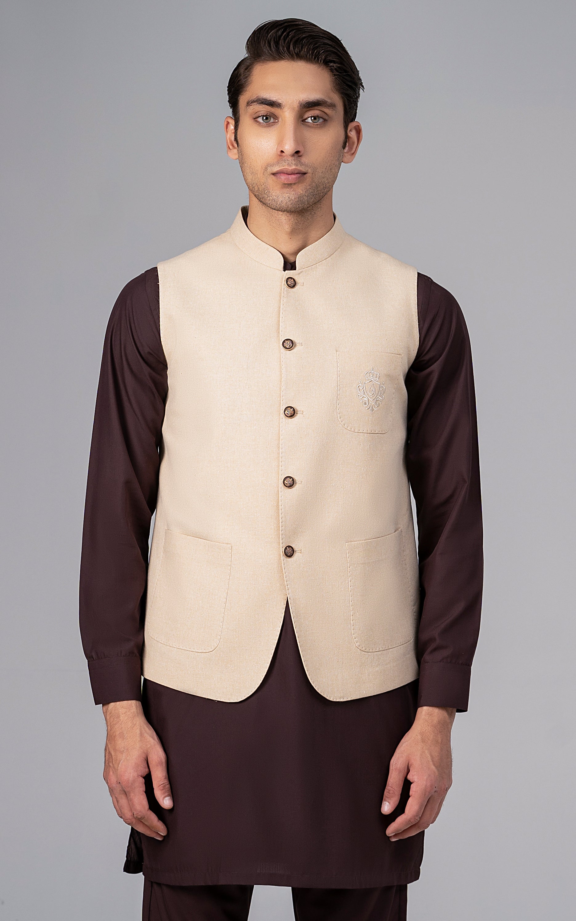 LOGO EMBROIDERED WAISTCOAT- CLASSIC COLLECTION BEIGE