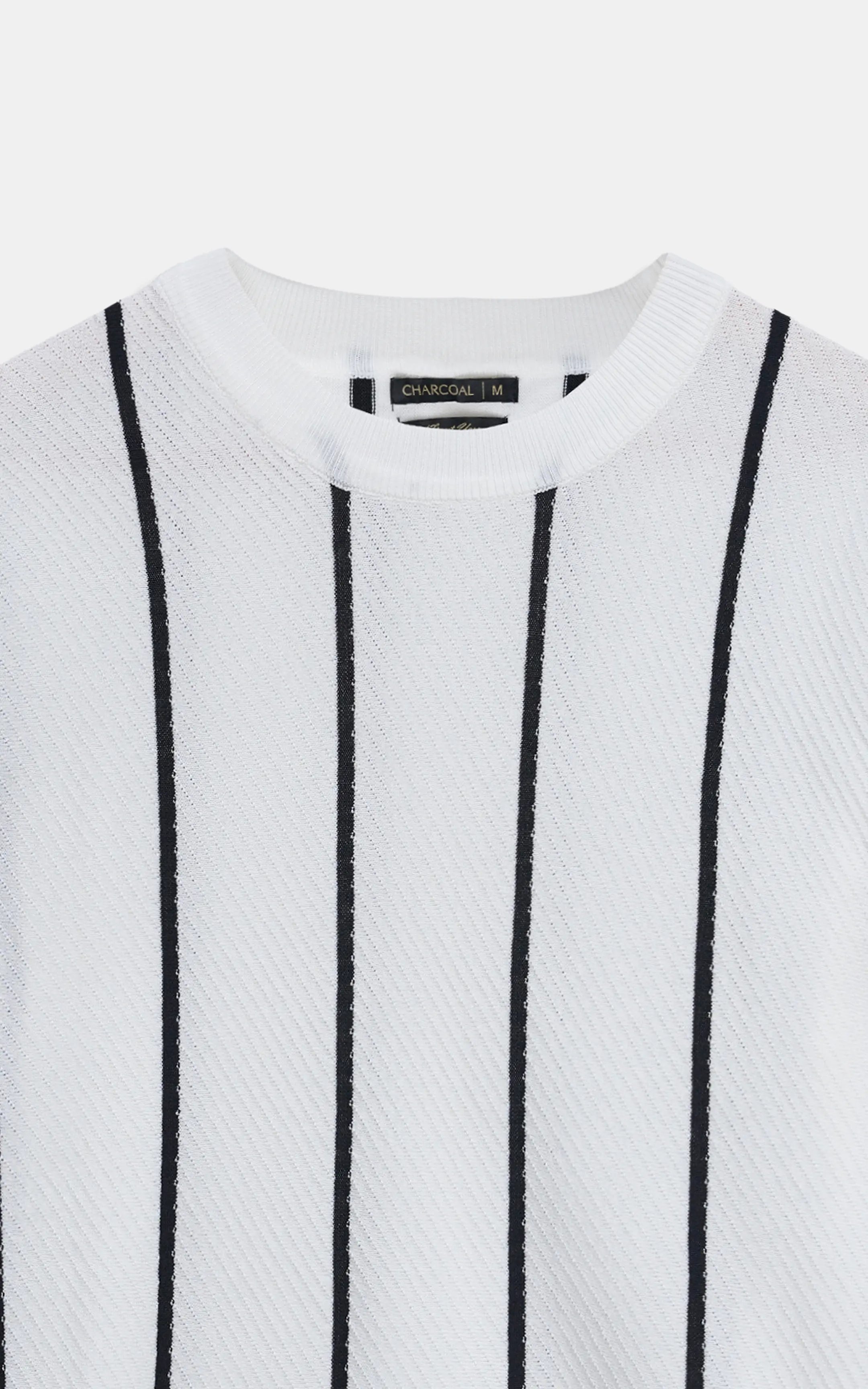 SWEATER KNIT SELF STRIPED CREW NECK T-SHIRT WHITE