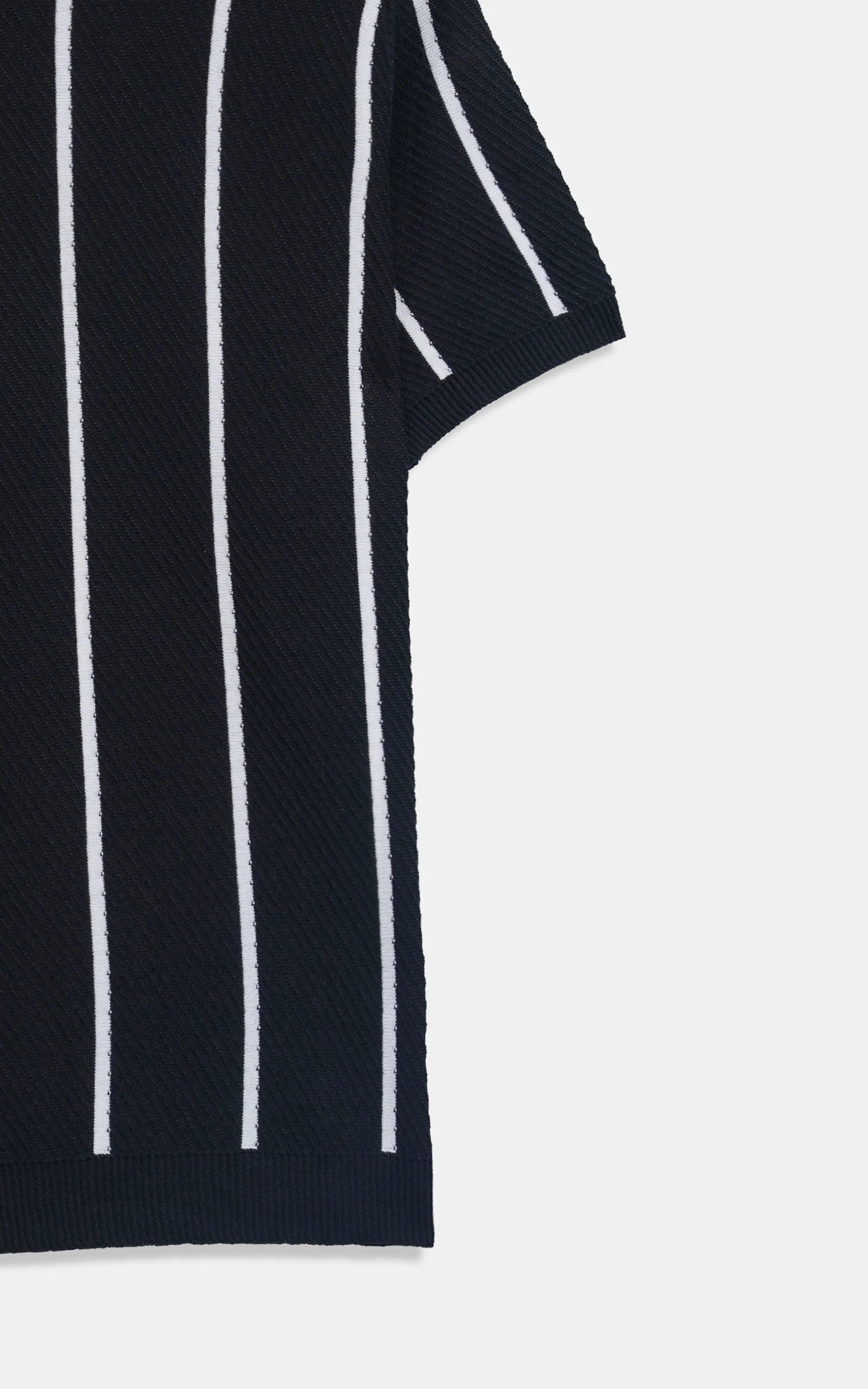 SWEATER KNIT SELF STRIPED CREW NECK T-SHIRT BLACK