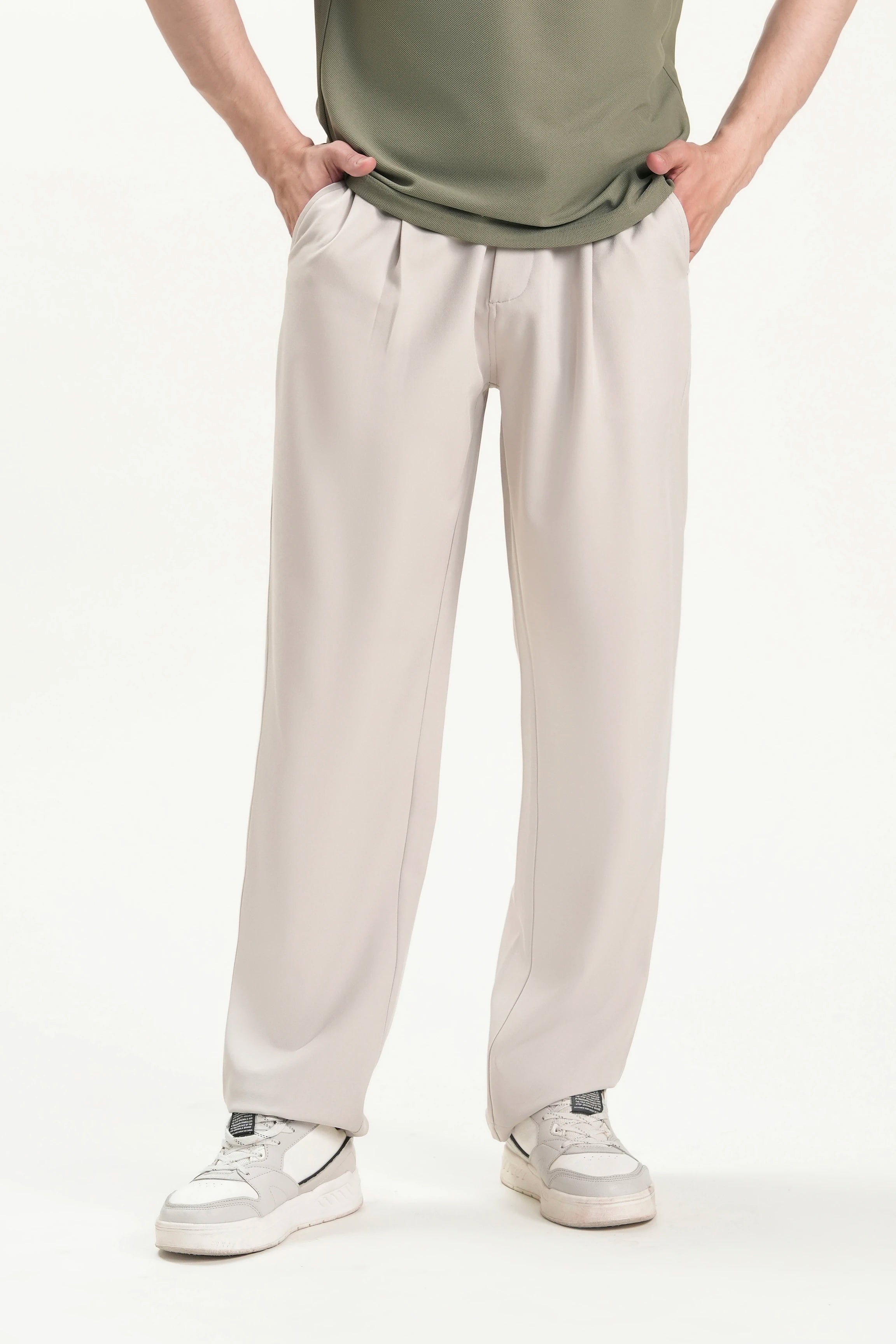 ELASTICATED WAIST CASUAL PANT STONE