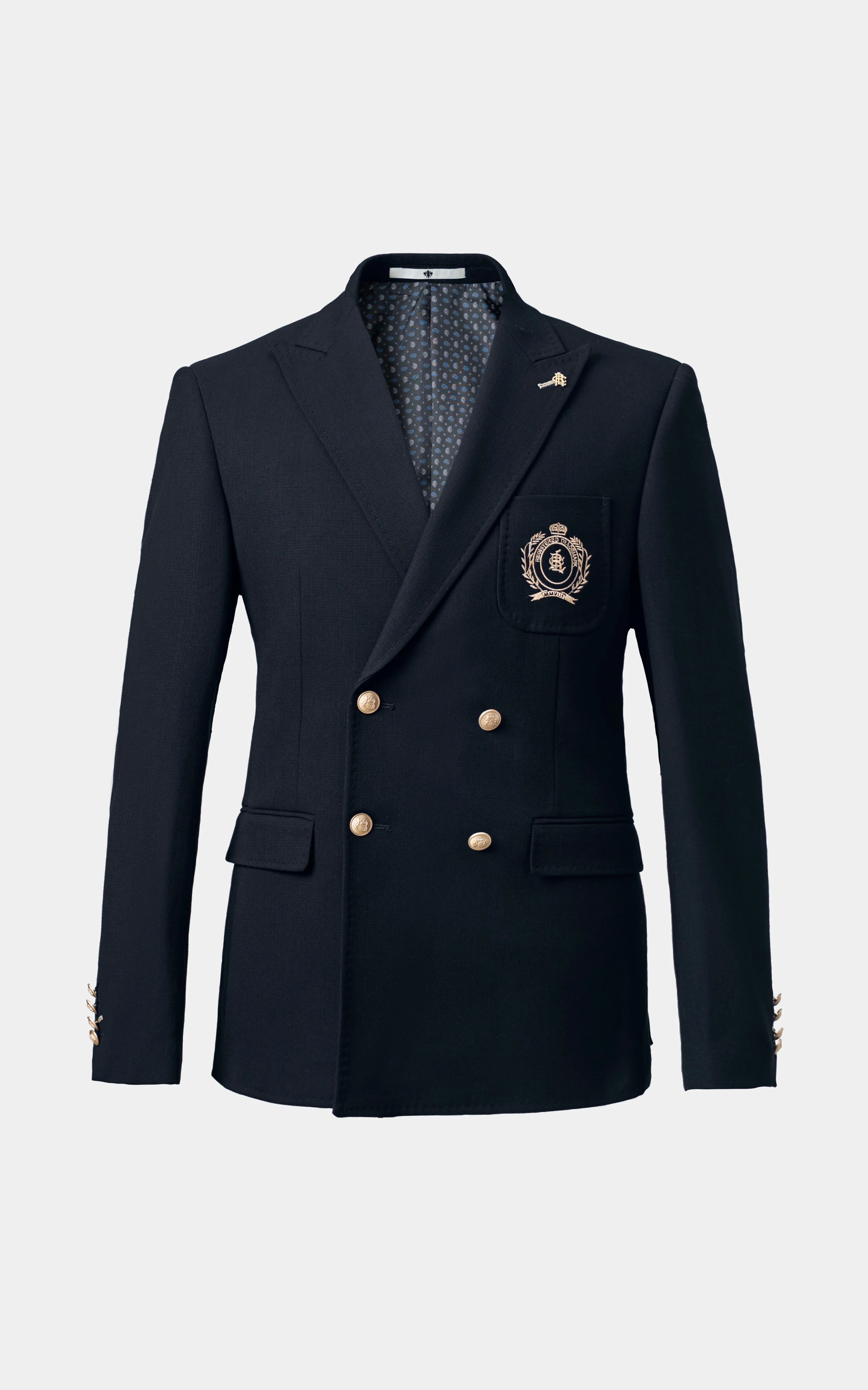 Double-breasted with peak lapels Black