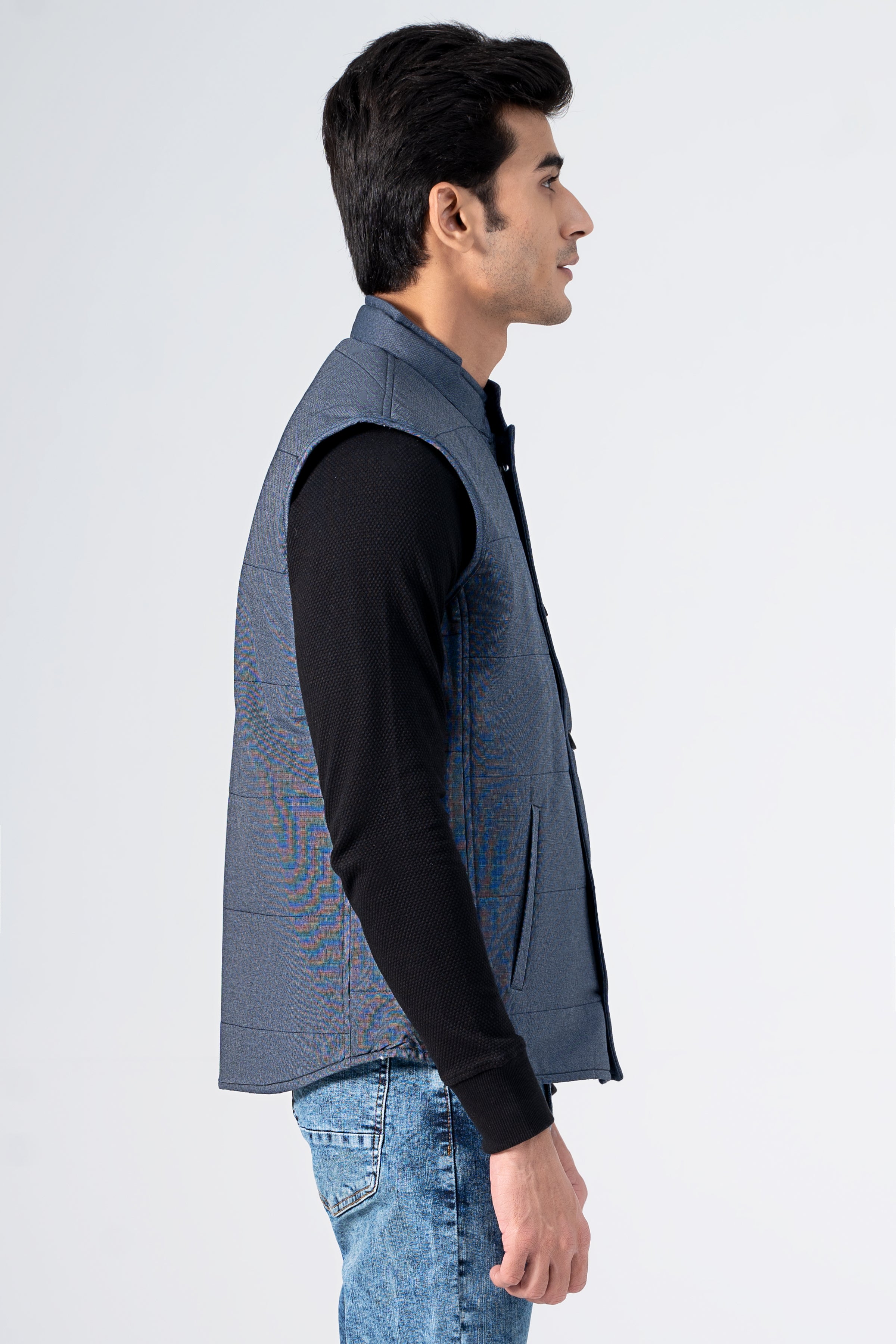 Quilted Textured Jacket Navy