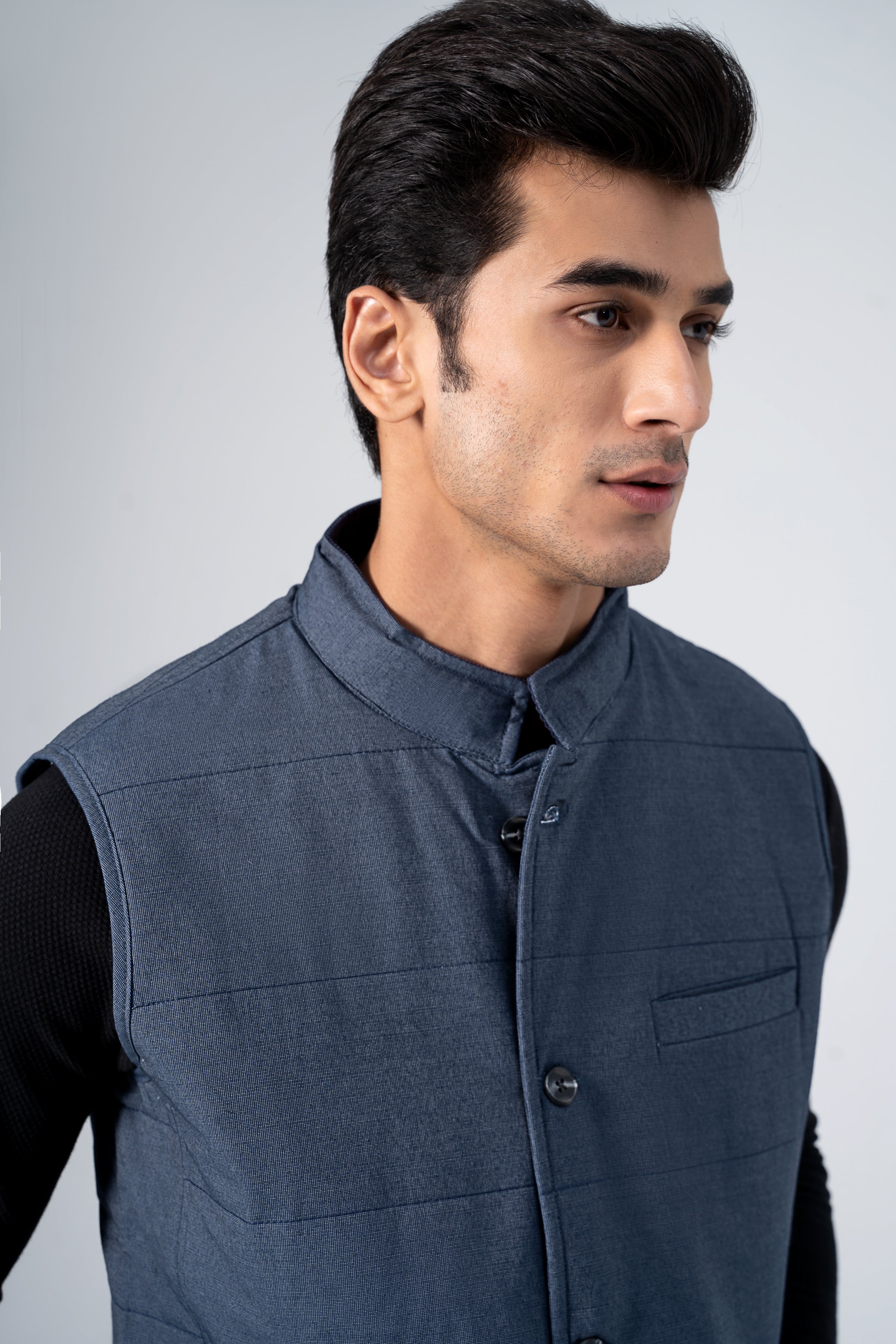 Quilted Textured Jacket Navy