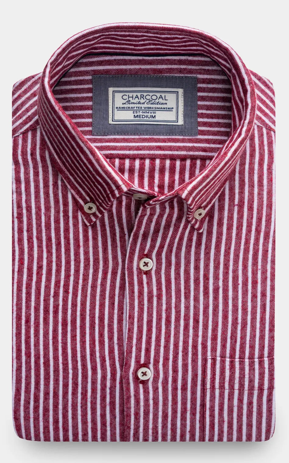 SMART FIT STRIPED WOOLEN SHIRT MAROON WHITE STRIPE