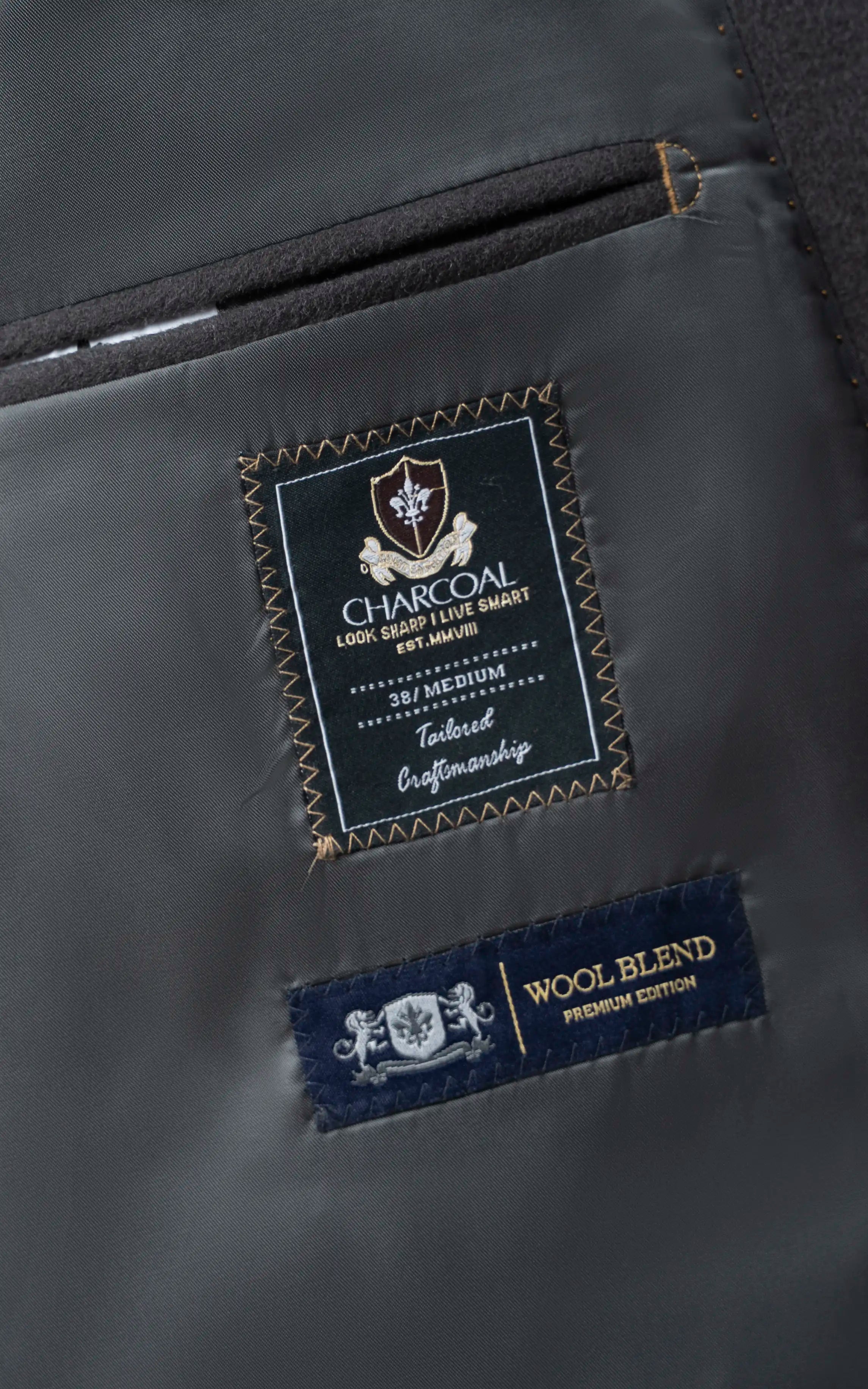 Men’s Stand-Collar Long Coat Dark Grey