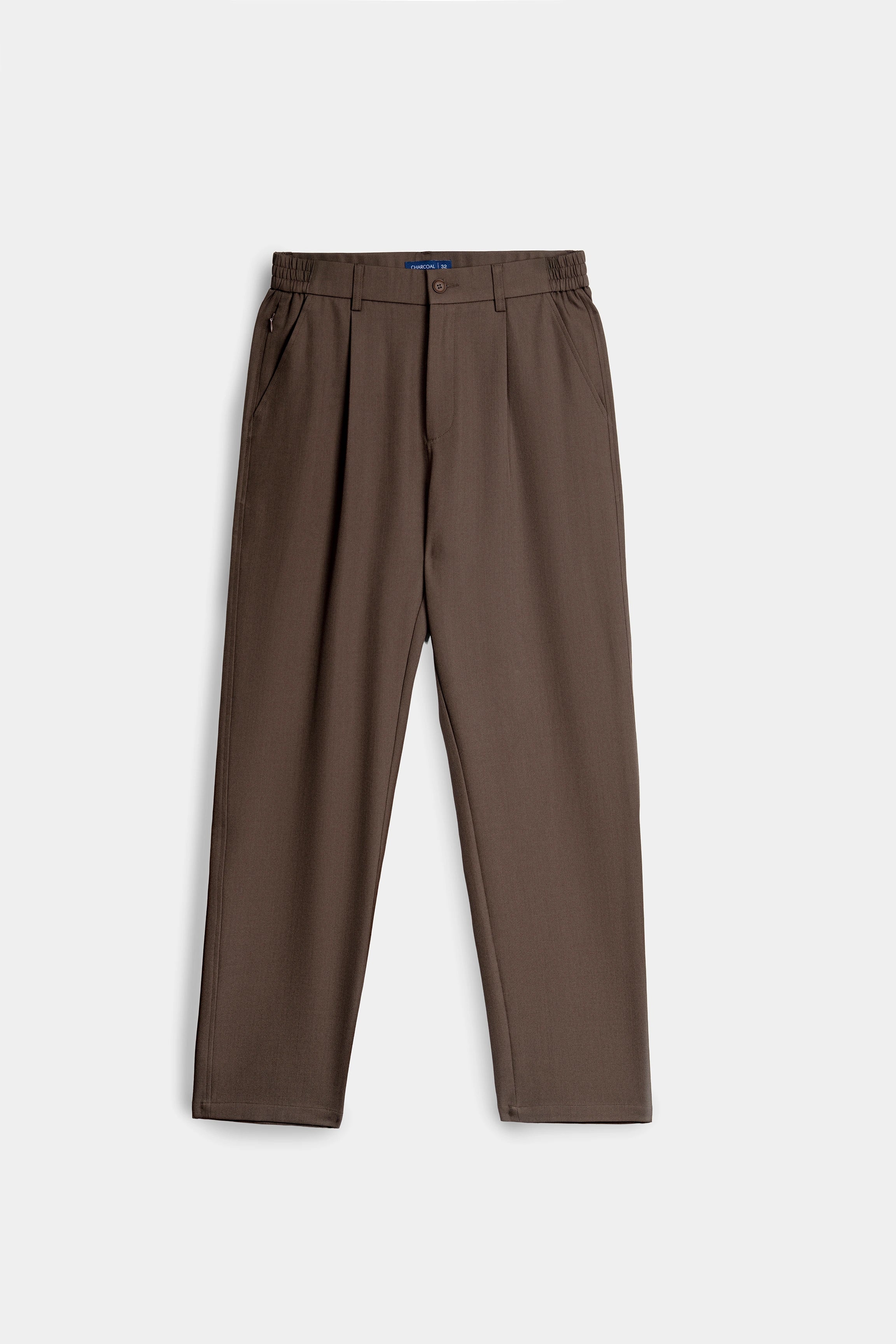 ELASTICATED WAIST CASUAL PANT DARK BROWN