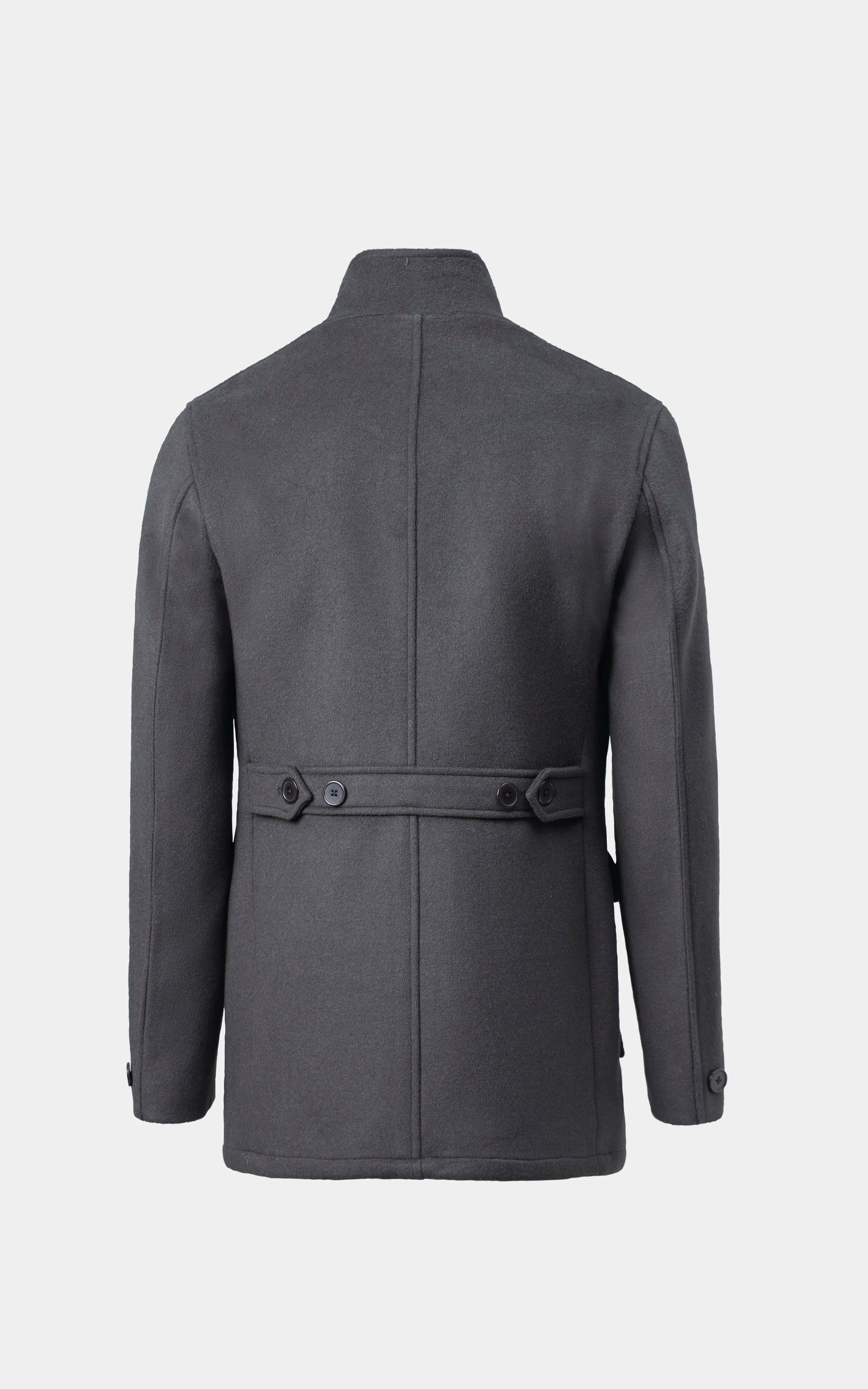 Men’s Stand-Collar Long Coat Dark Grey