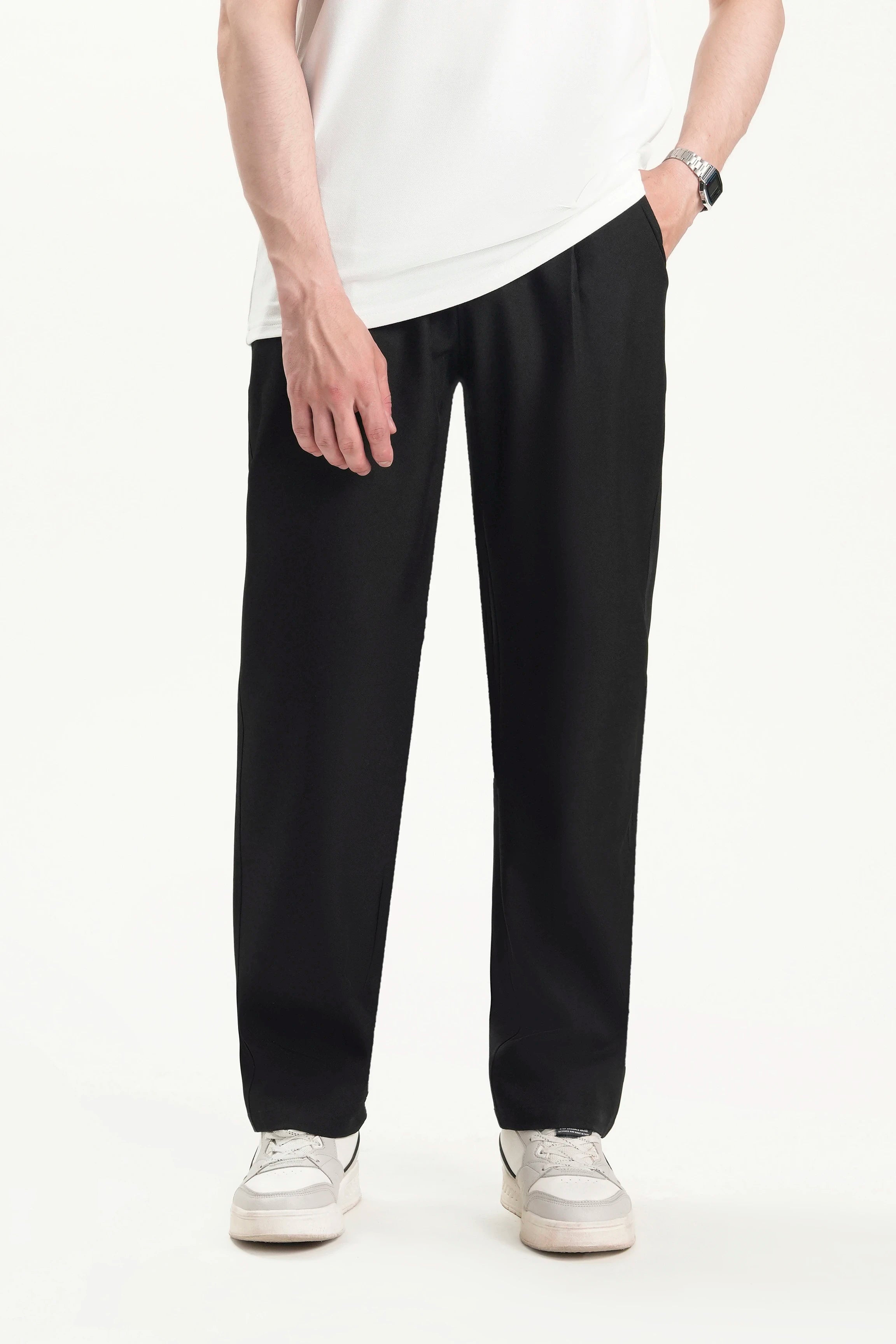 ELASTICATED WAIST CASUAL PANT BLACK