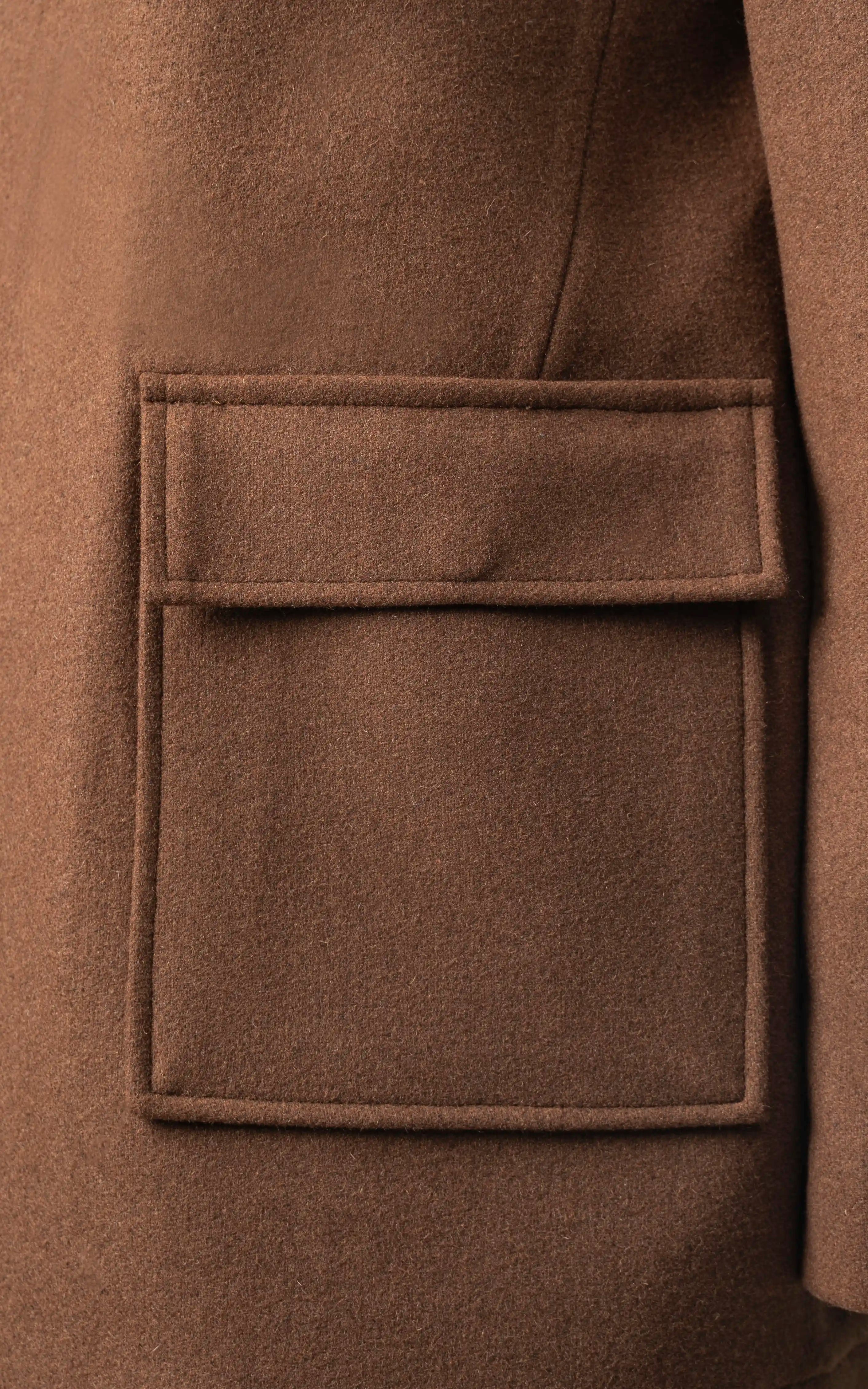 Men’s Stand-Collar Long Coat Brown