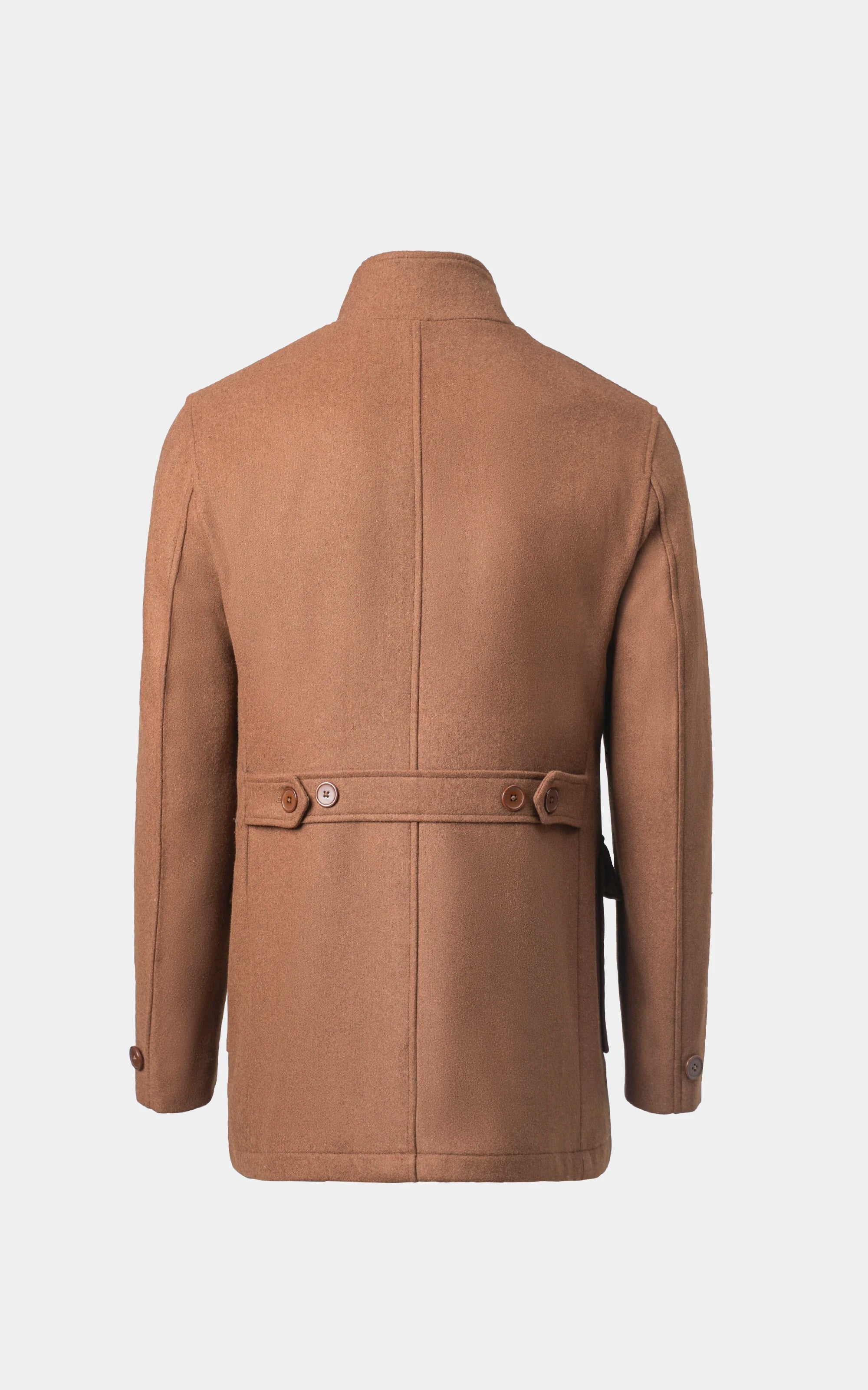 Men’s Stand-Collar Long Coat Brown