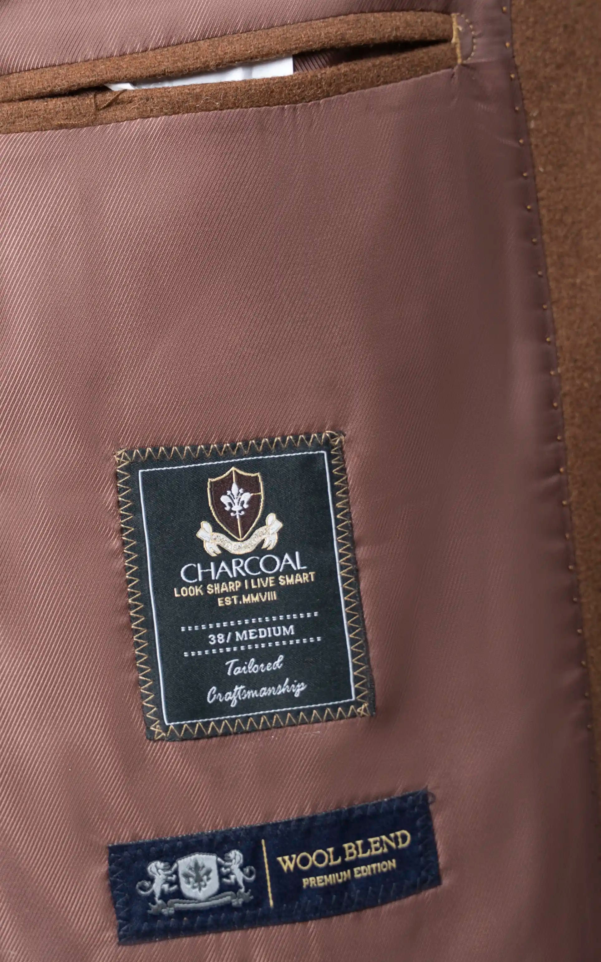 Men’s Stand-Collar Long Coat Brown