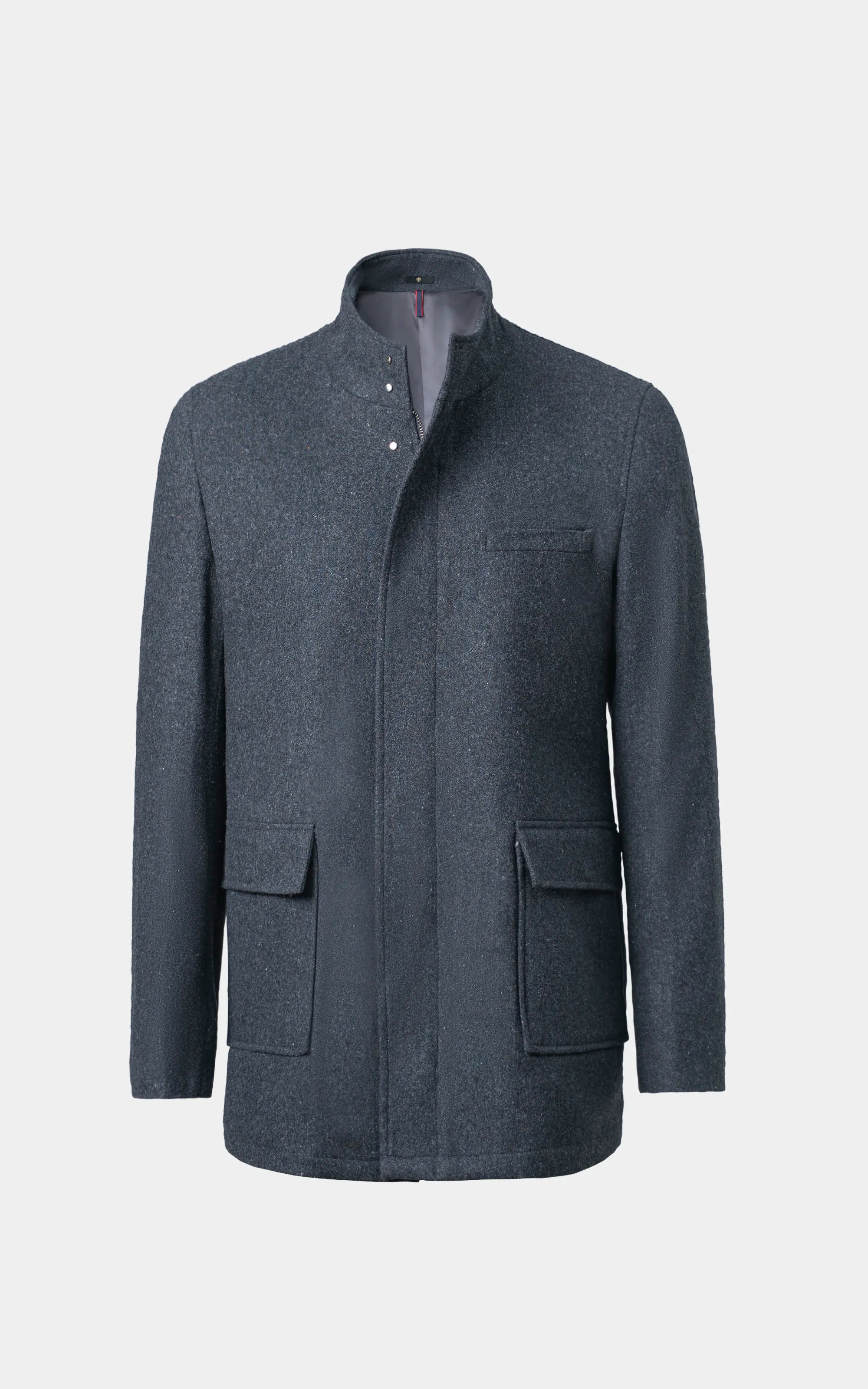 Men’s Stand-Collar Long Coat Charcoal