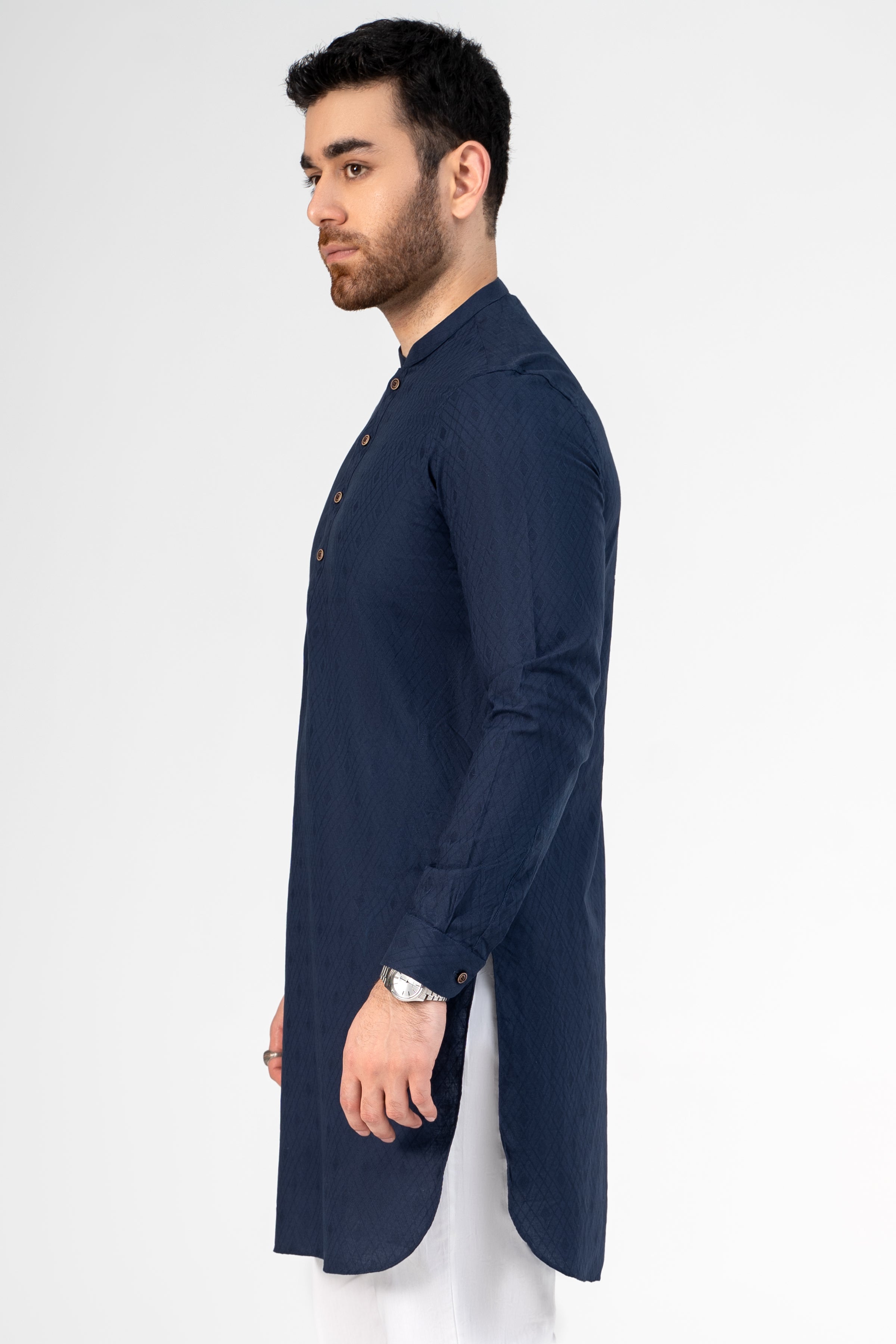 SELF JACQUARD KURTA NAVY