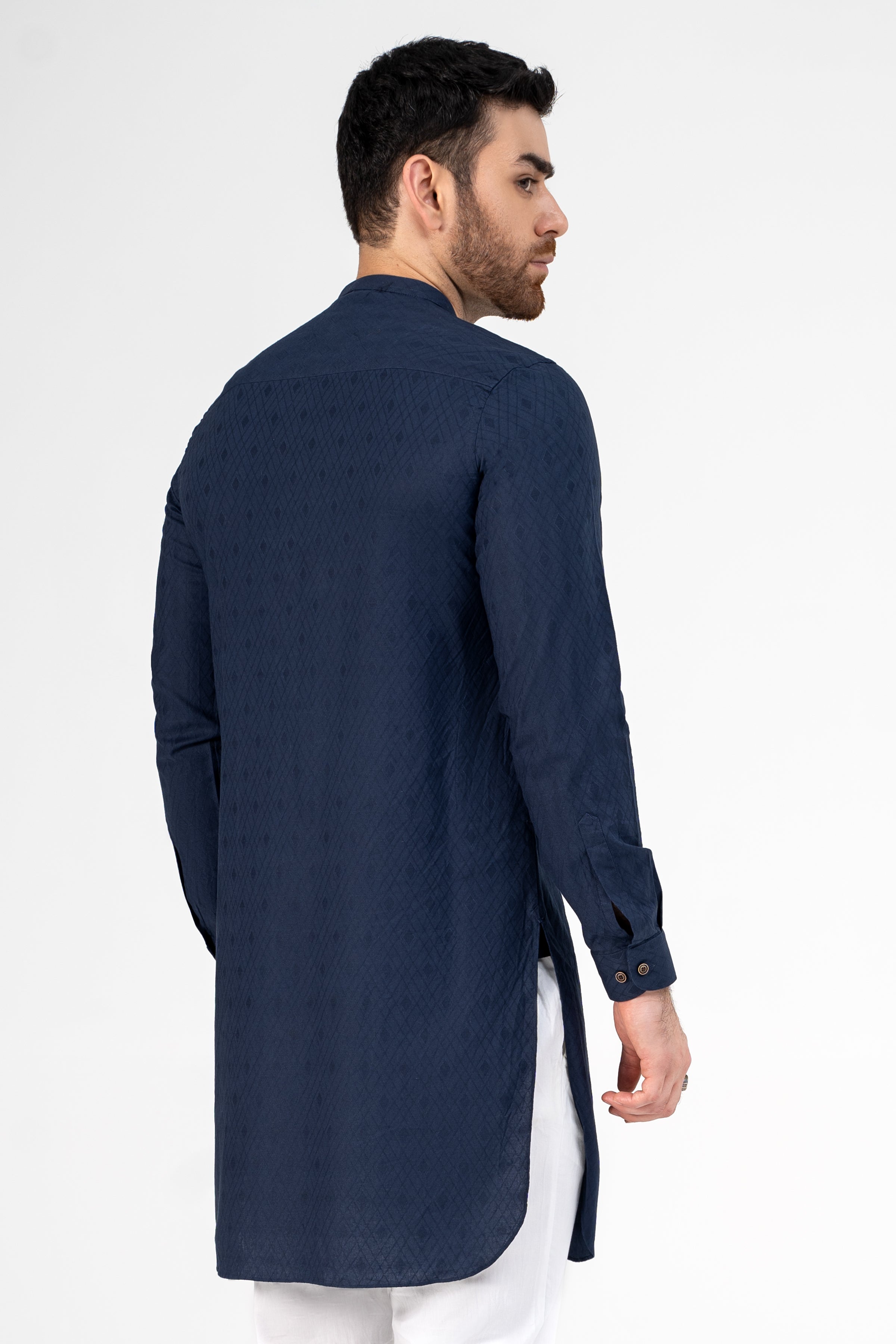 SELF JACQUARD KURTA NAVY