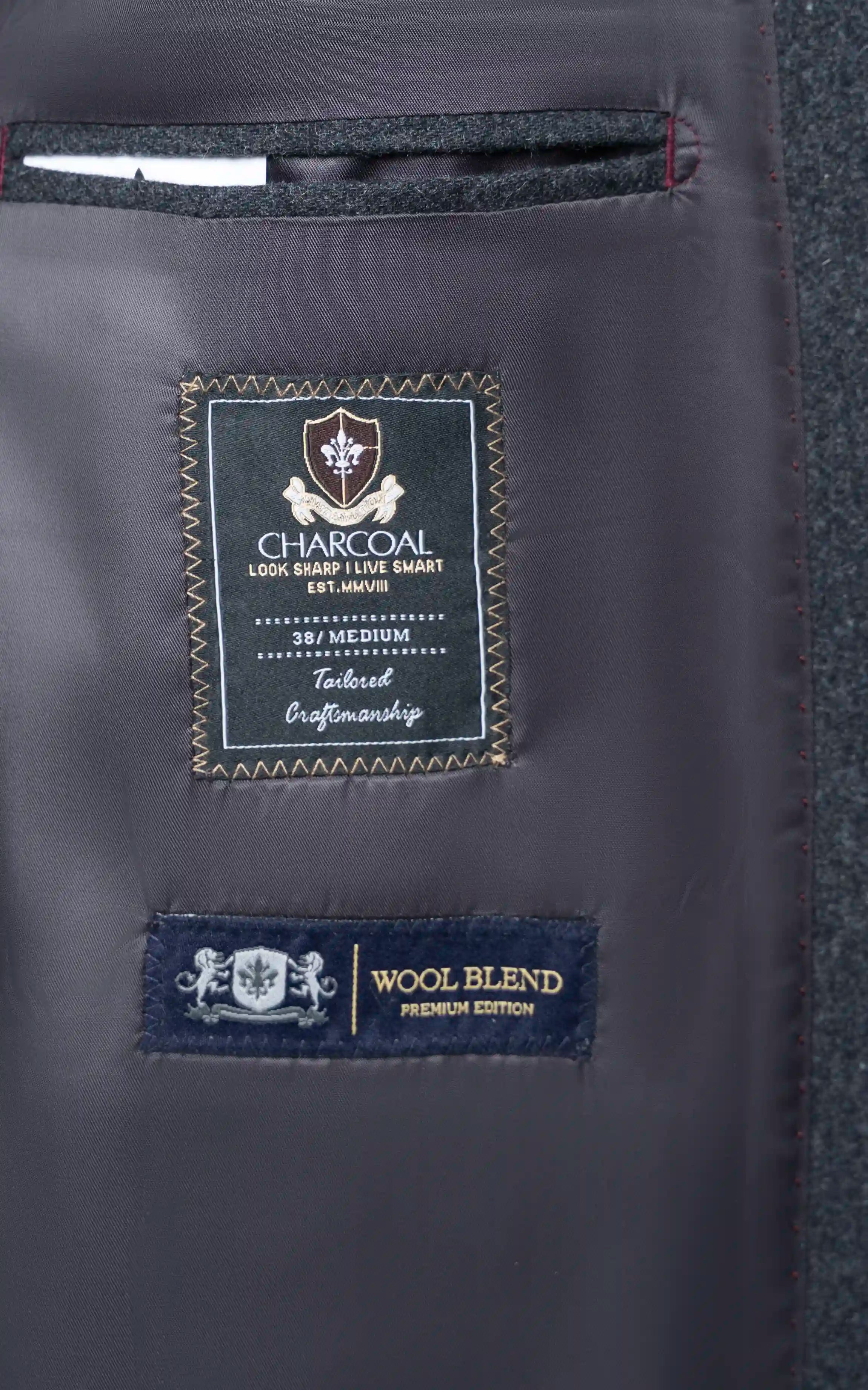 Men’s Stand-Collar Long Coat Charcoal