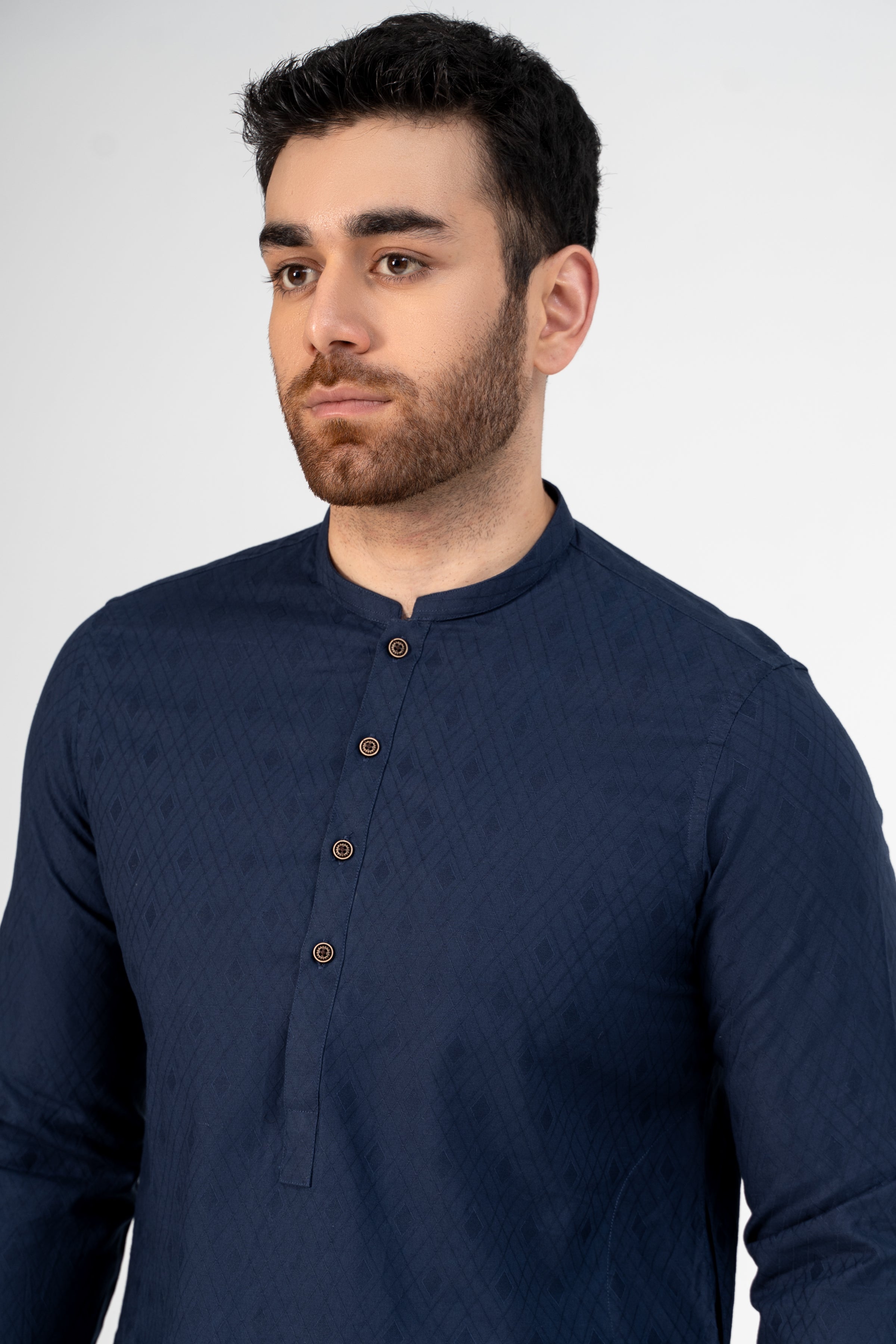 SELF JACQUARD KURTA NAVY