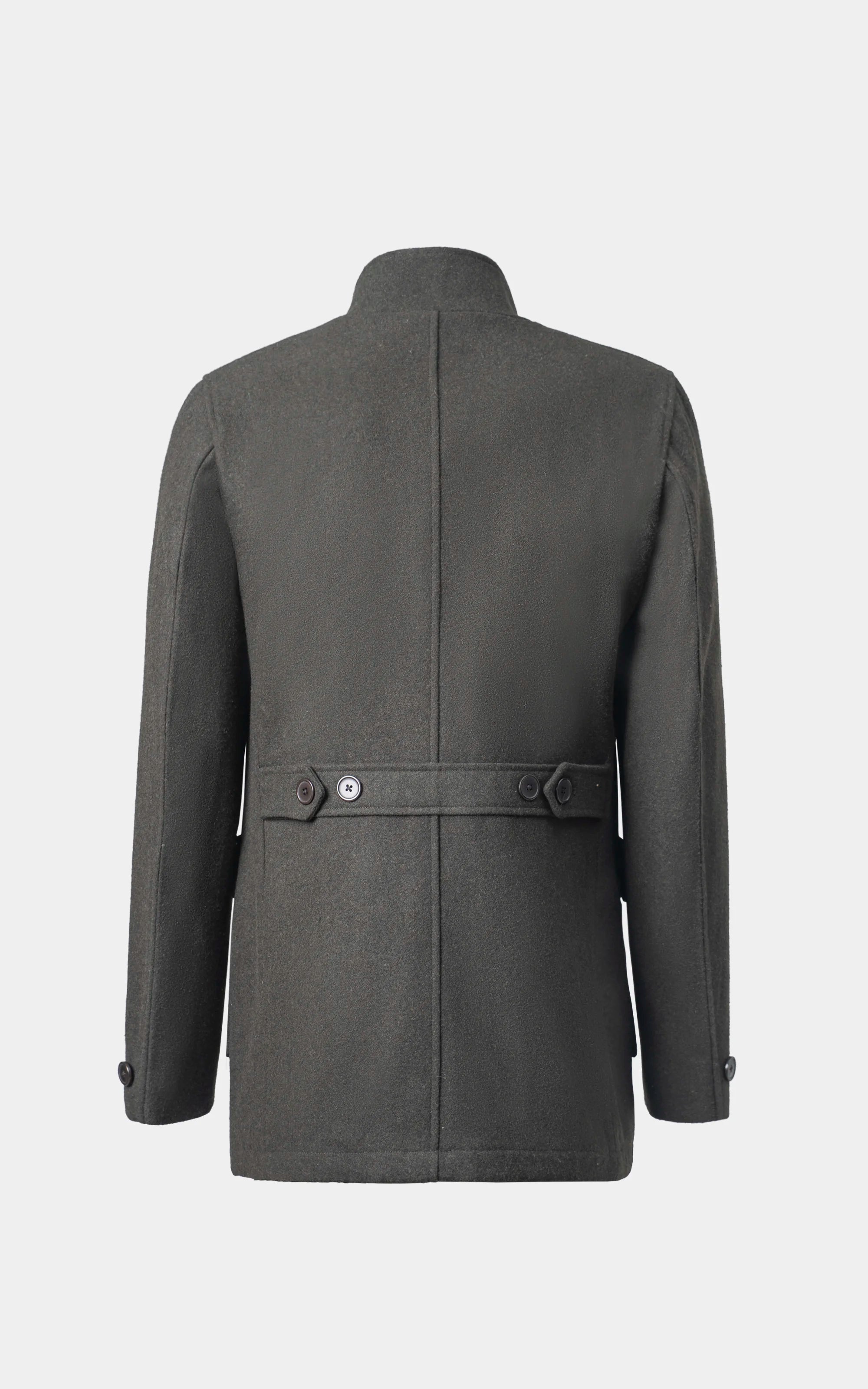 Men’s Stand-Collar Long Coat Olive