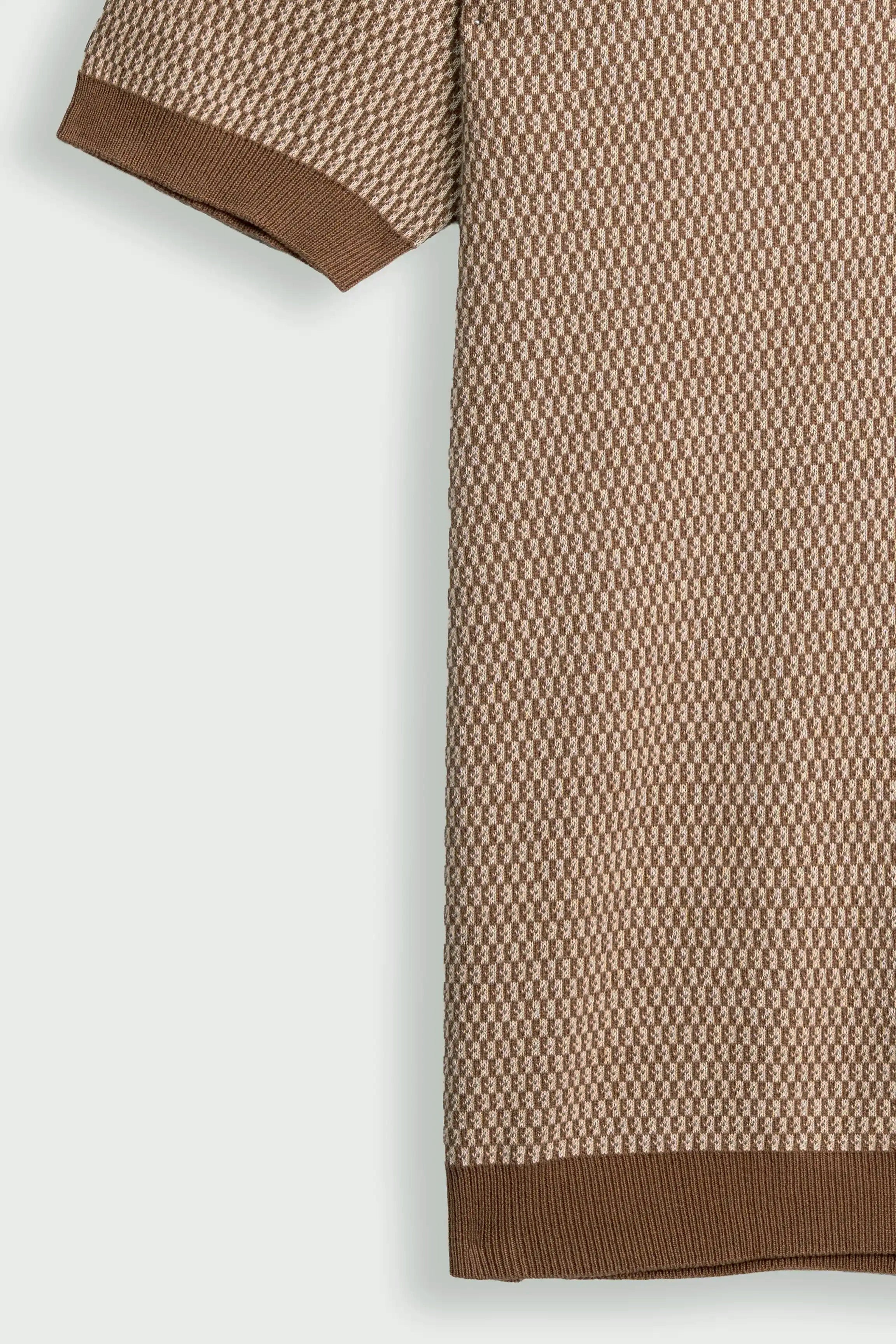 SWEATER KNIT SELF TEXTURED  POLO BROWN