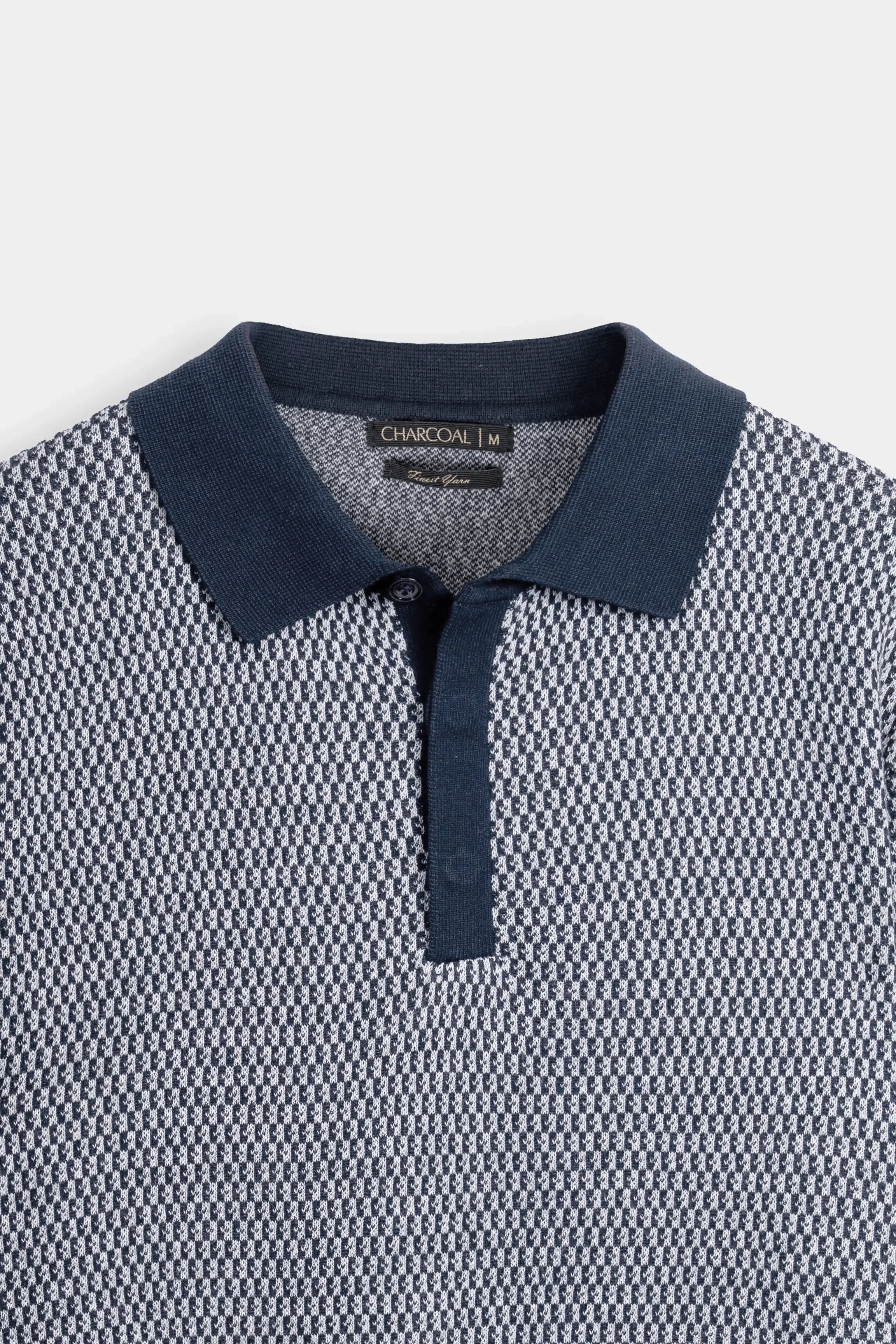 SWEATER KNIT SELF TEXTURED  POLO NAVY