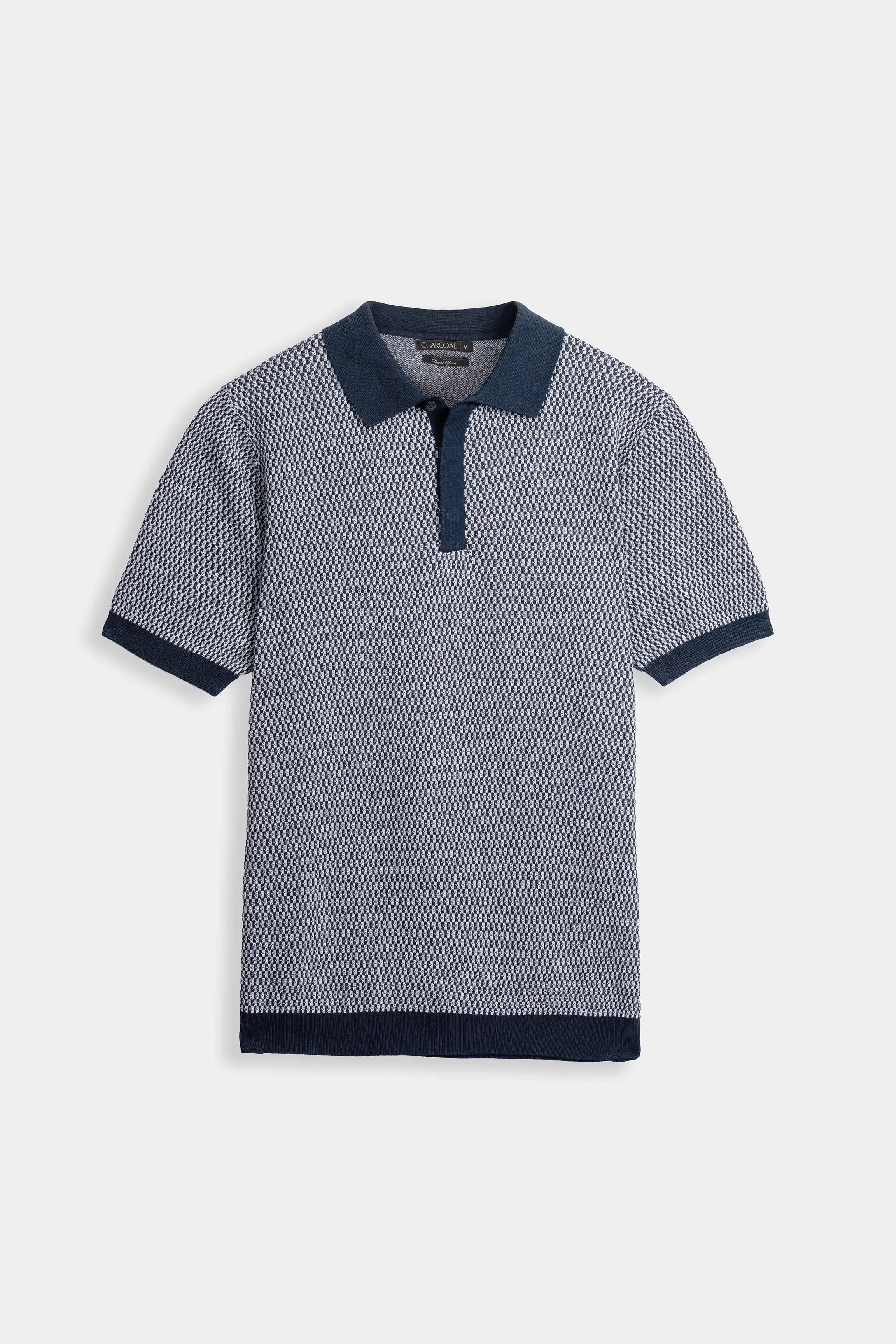 SWEATER KNIT SELF TEXTURED  POLO NAVY