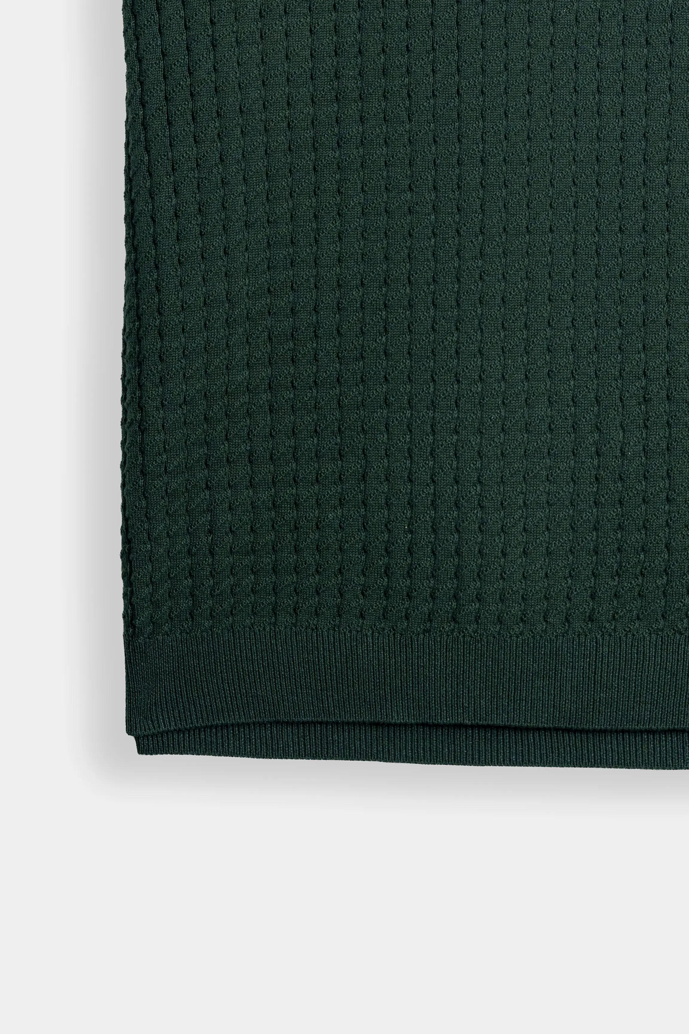 SWEATER KNIT SELF TEXTURED POLO GREEN