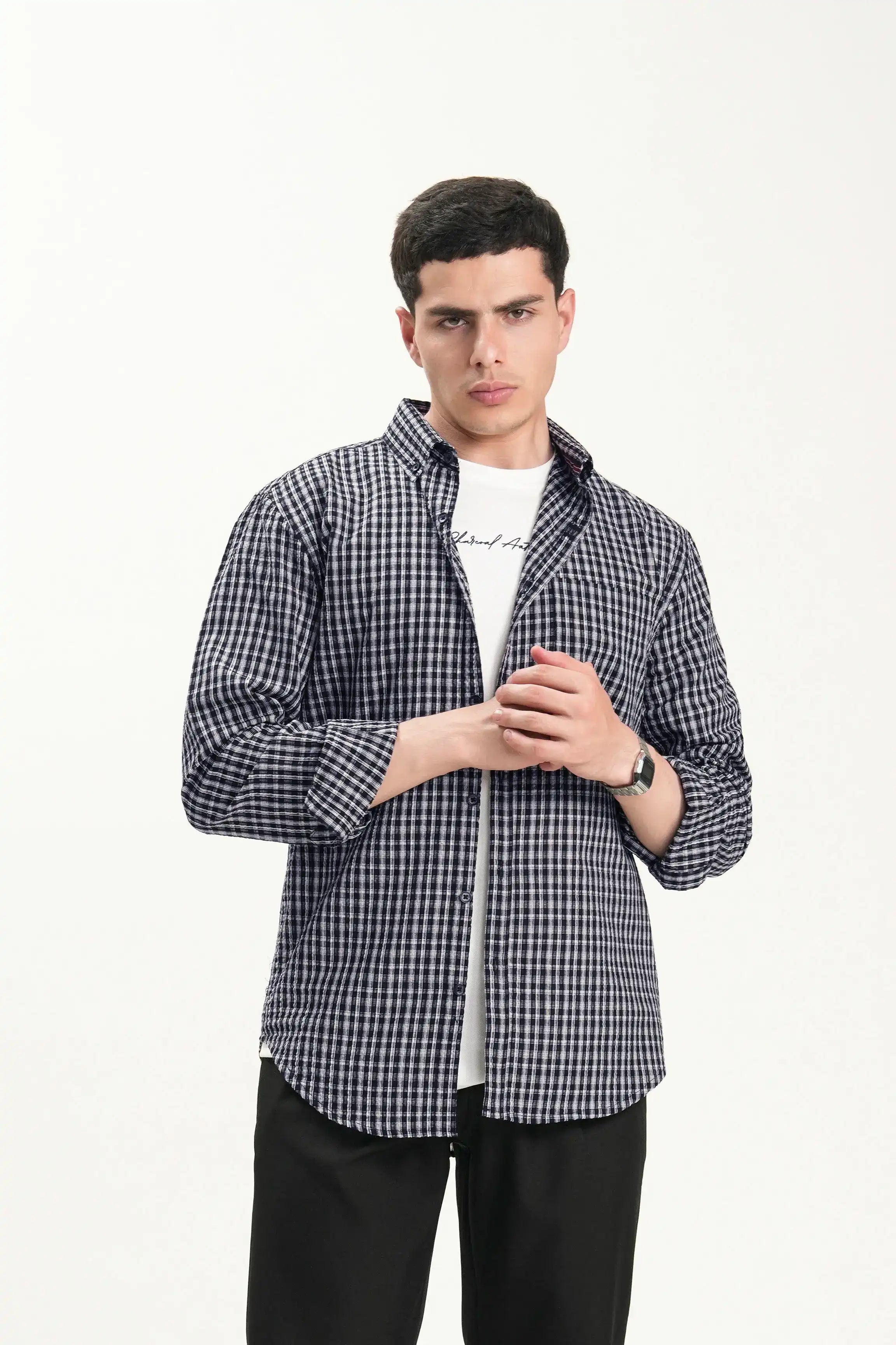 SMART FIT CASUAL SHIRT NAVY CHECK