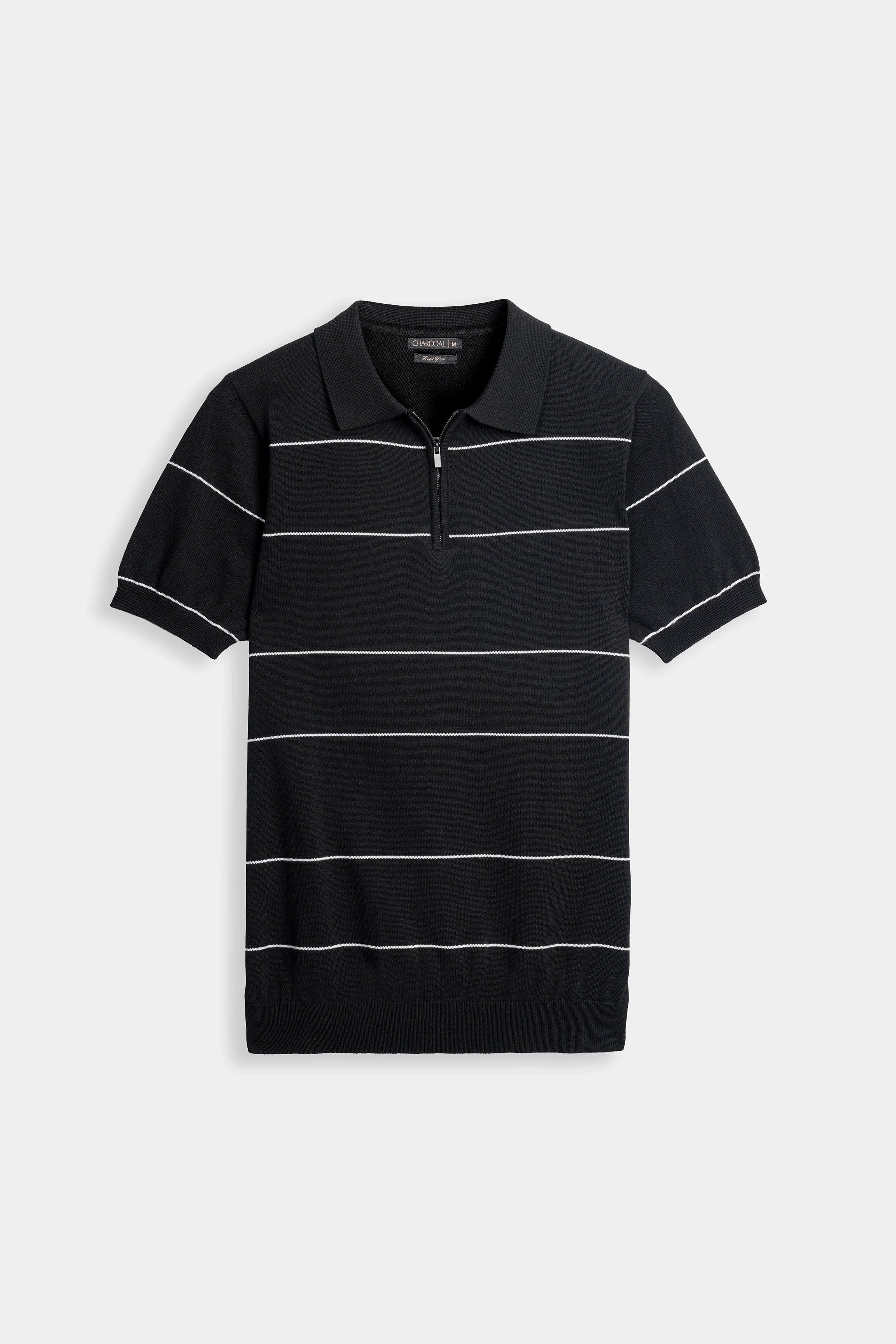 SWEATER KNIT ZIPPER POLO BLACK