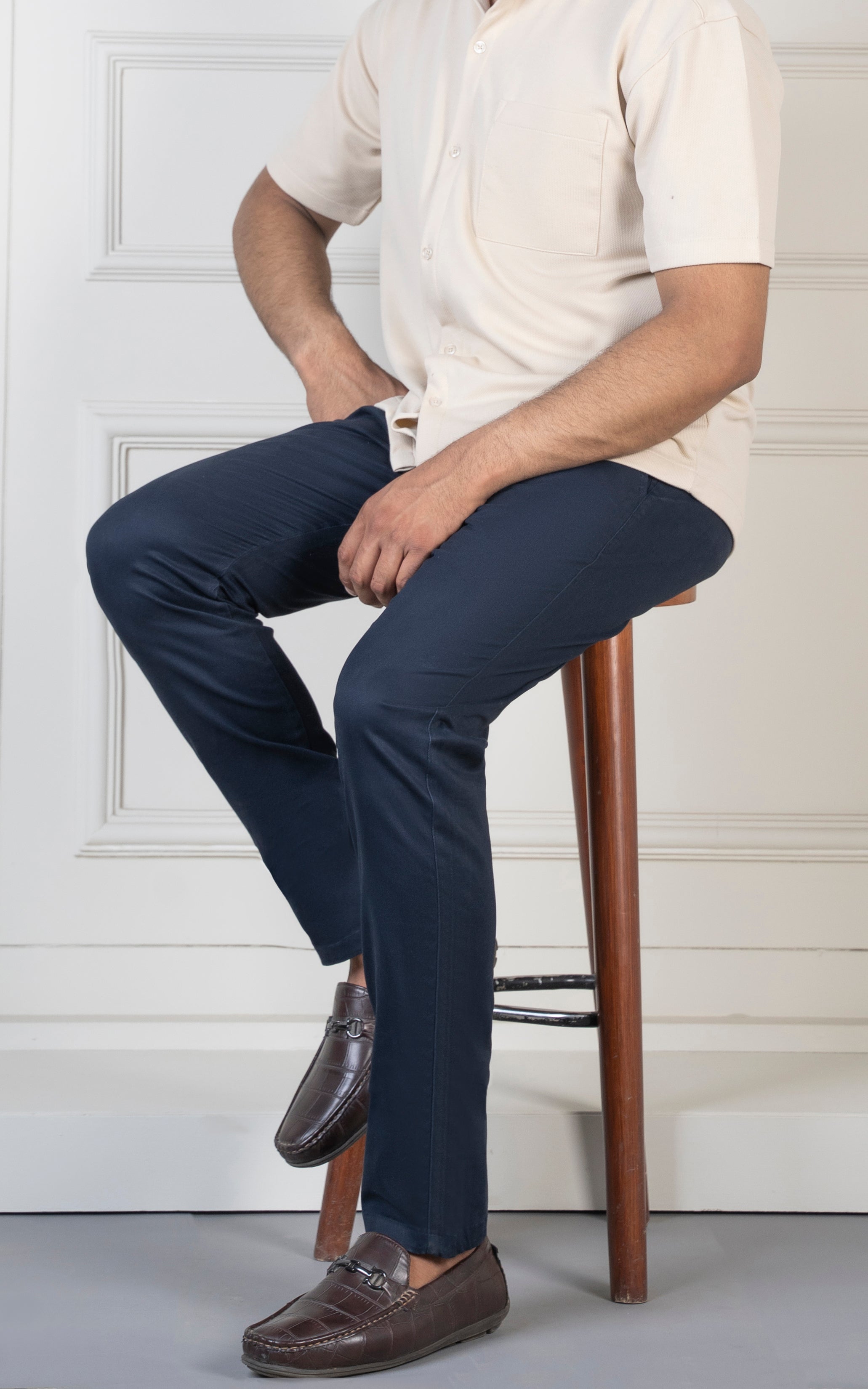 SLIM FIT SATIN PANT NAVY
