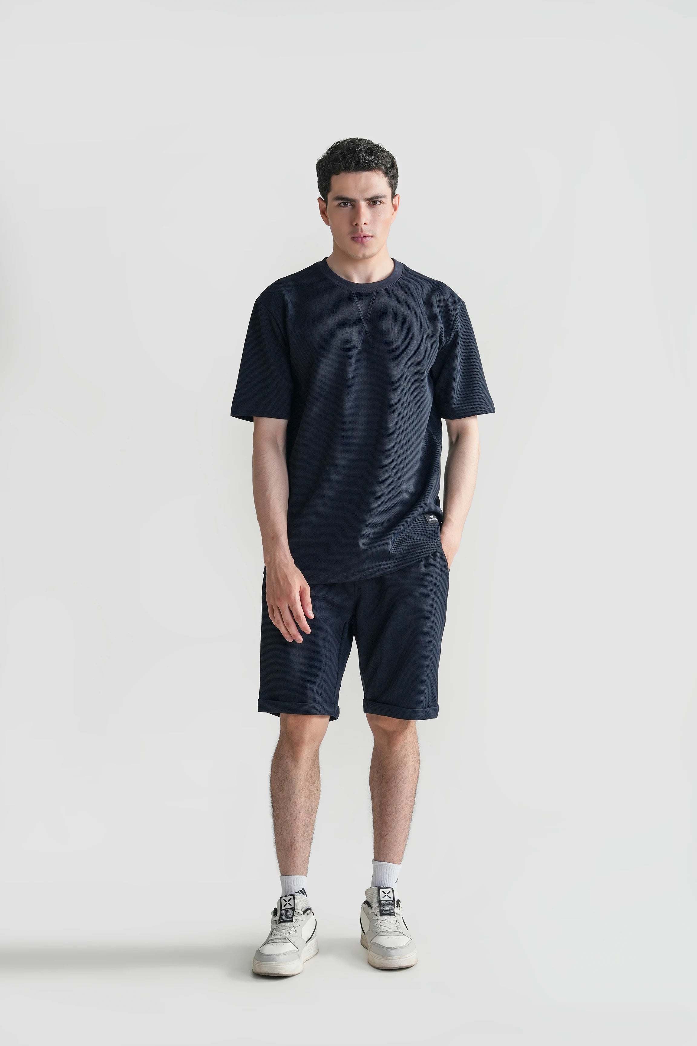 Navy oversized crew neck T-shirt with short sleeves and relaxed fit