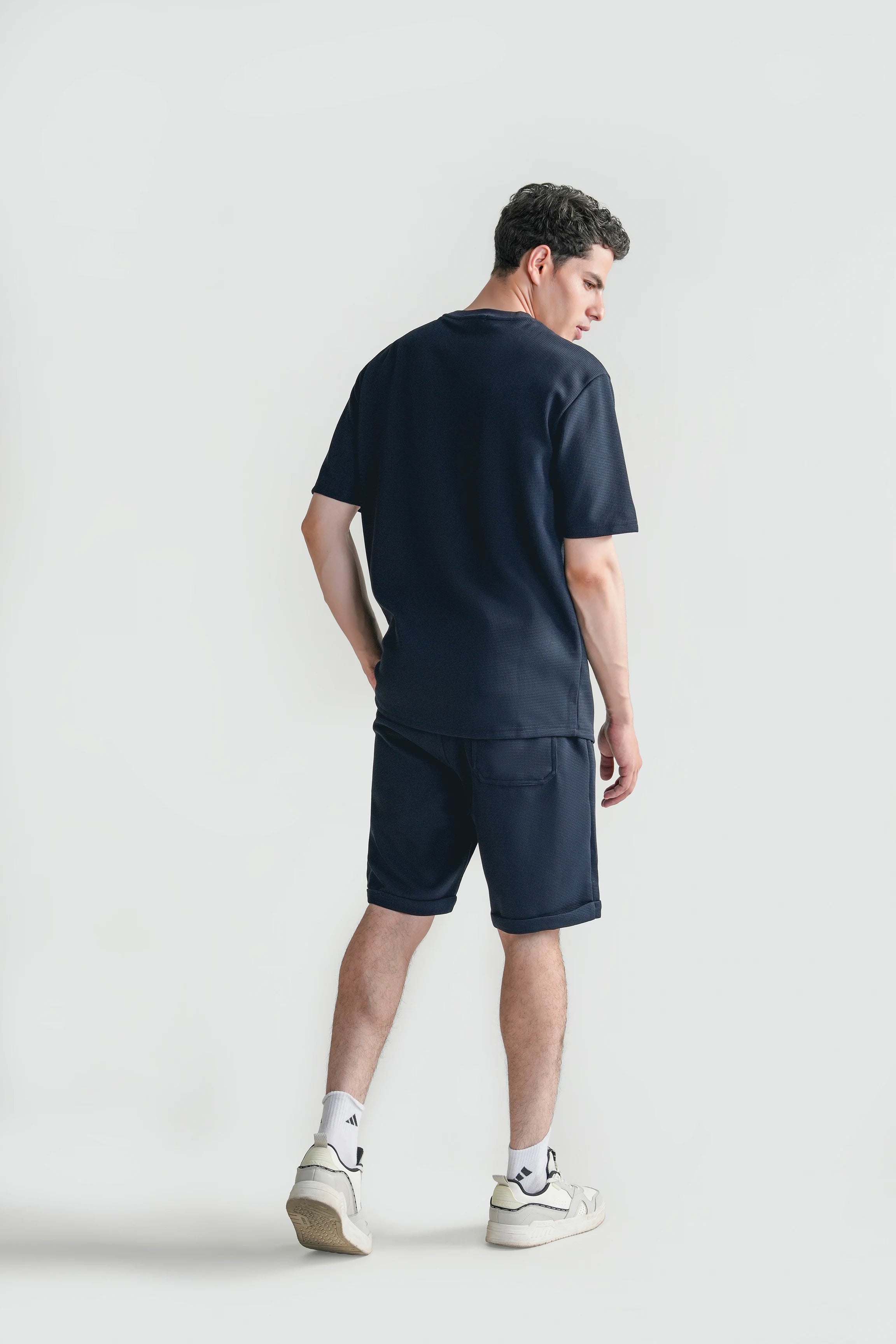 Navy oversized crew neck T-shirt with back view, short sleeves and relaxed fit
