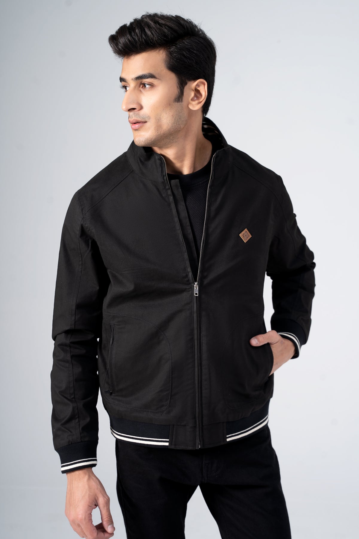Shop Tipping Cotton Jacket Black For Men Online