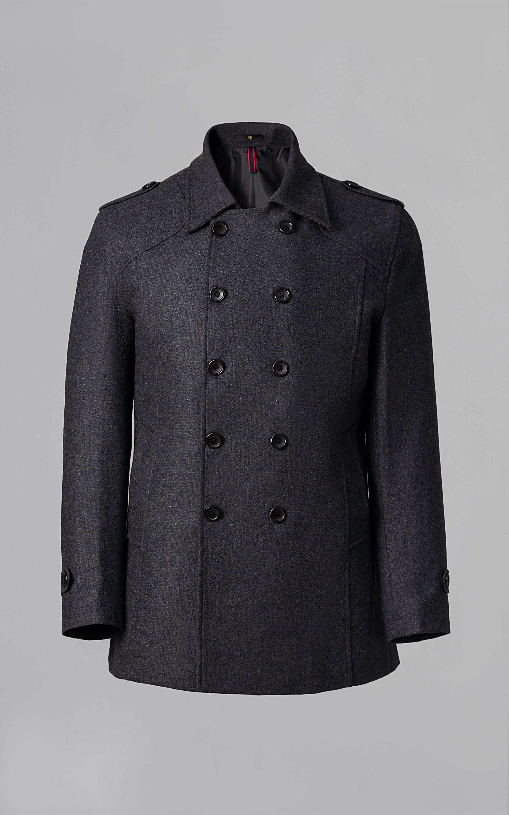 DOUBLE BREASTED PEACOAT CHARCOAL