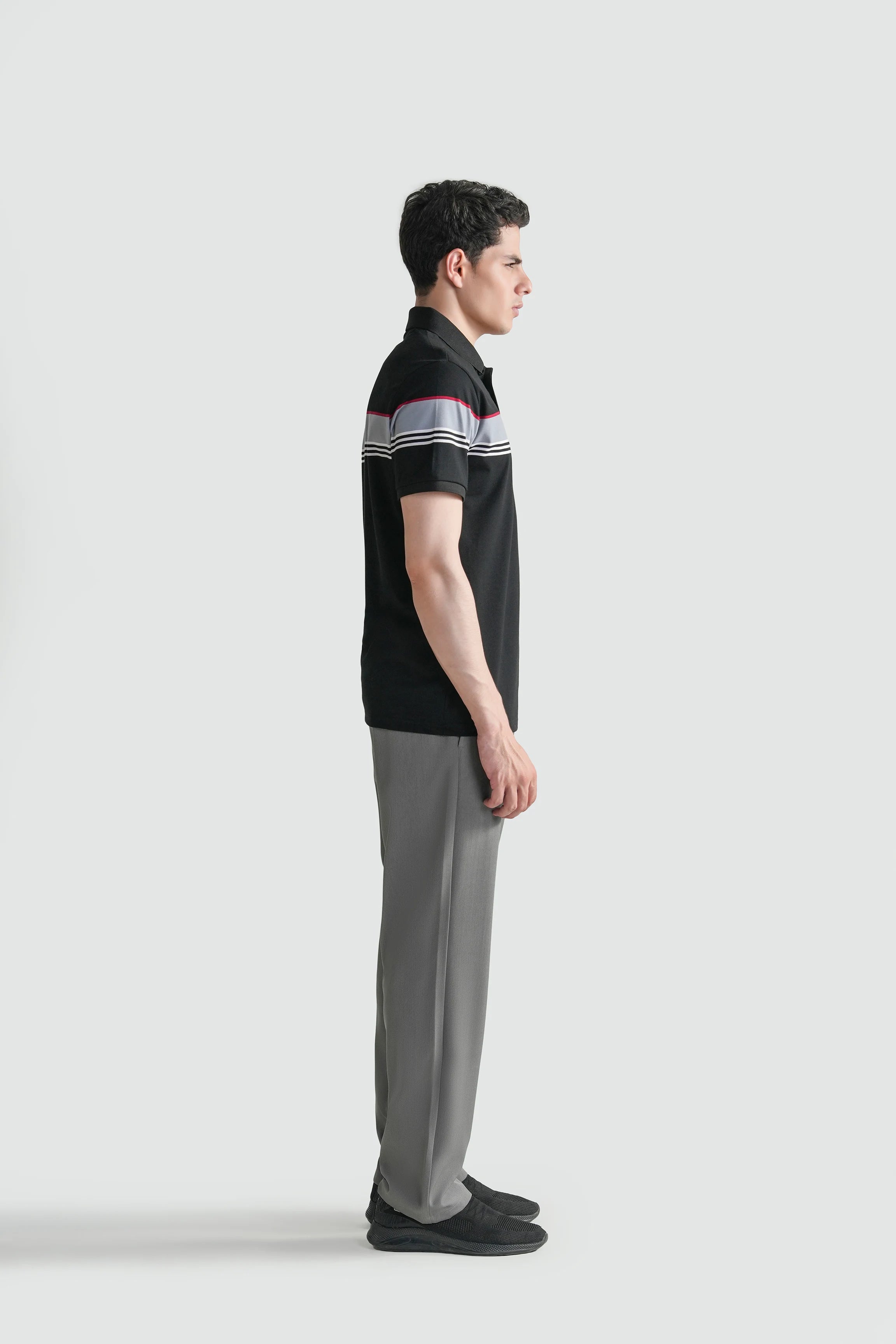 SMART FIT CLASSIC PREMIUM ENGINEER STRIPED POLO SHIRT BLACK