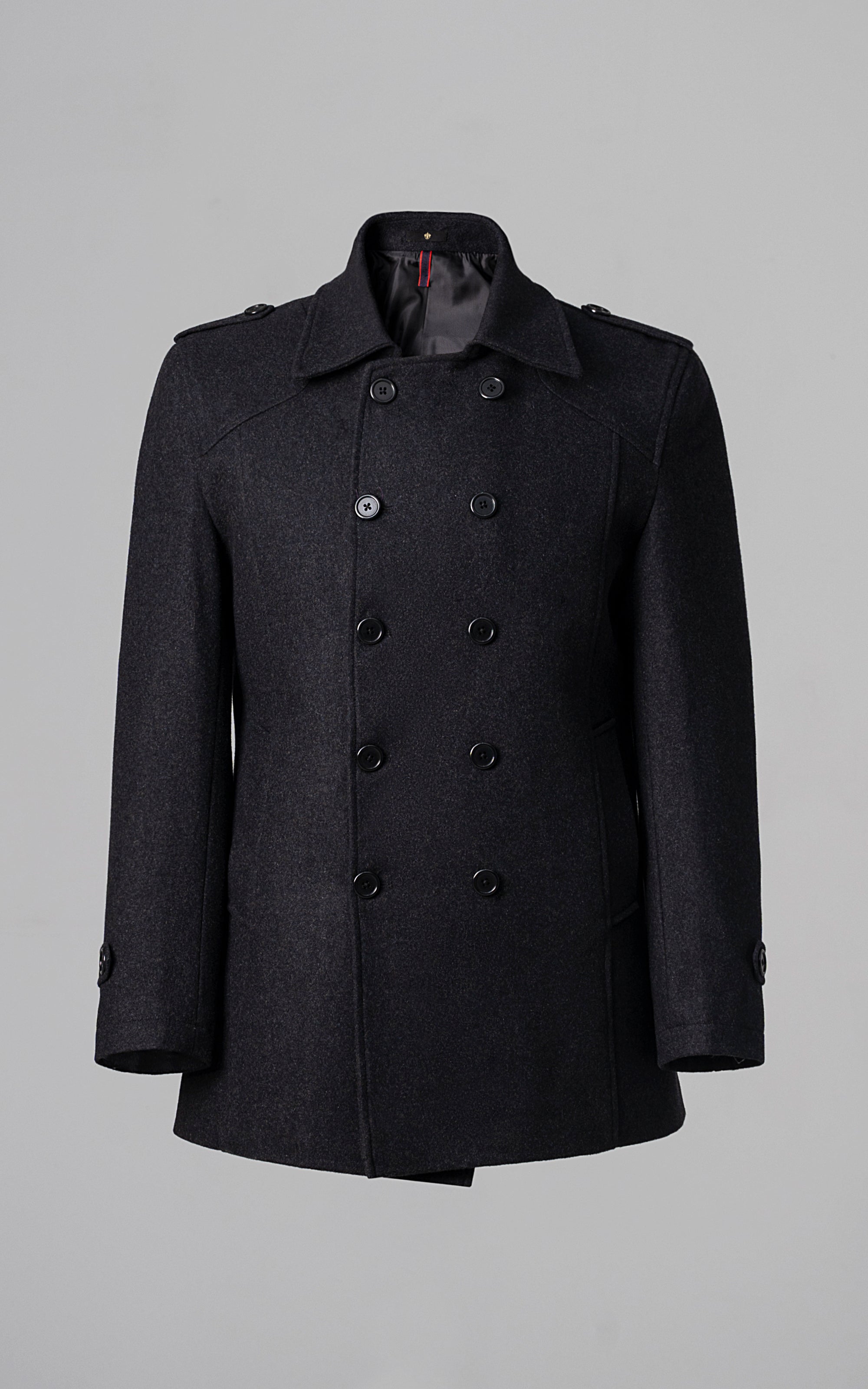 DOUBLE BREASTED PEACOAT COAT CHARCOAL