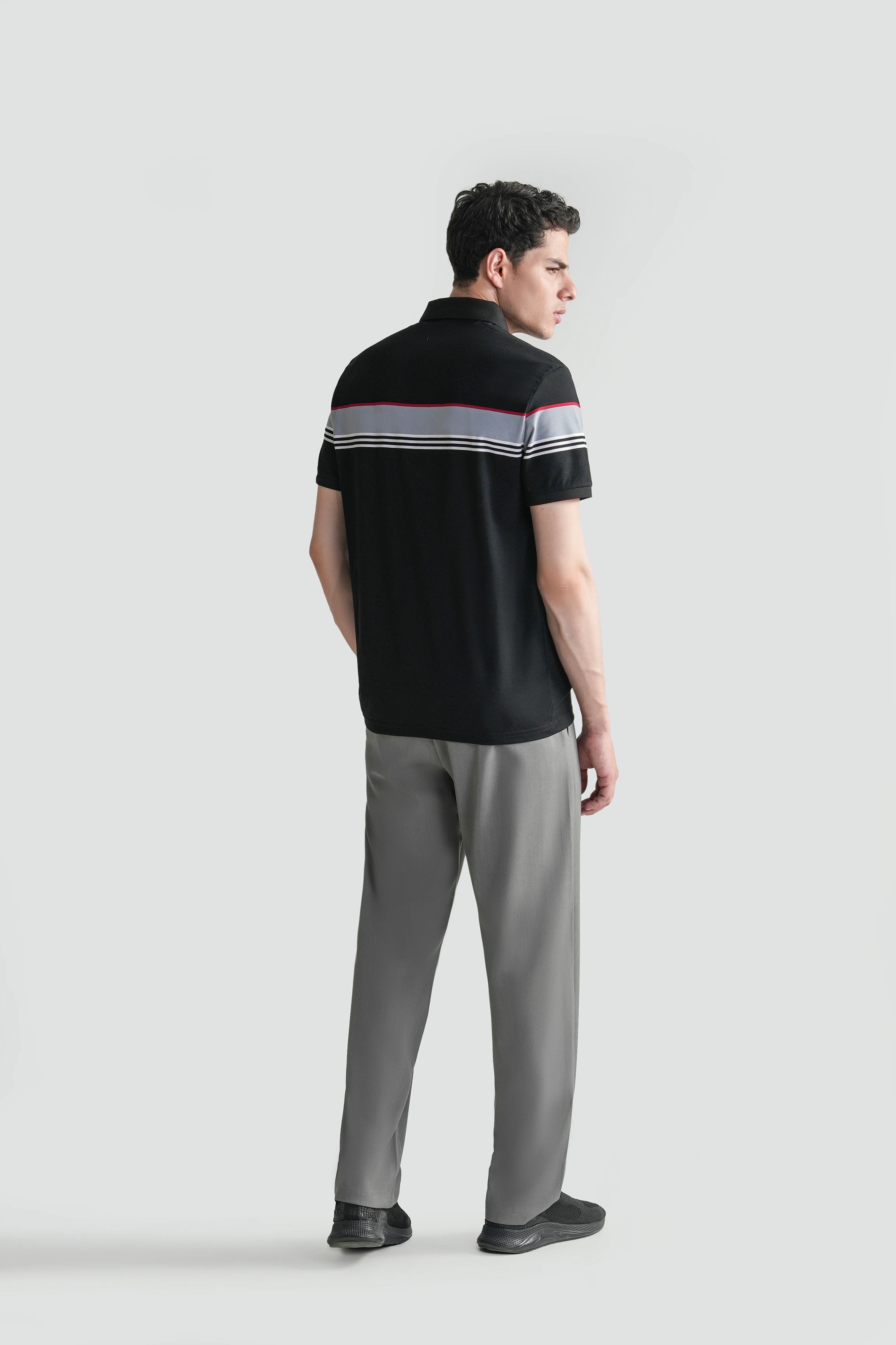 SMART FIT CLASSIC PREMIUM ENGINEER STRIPED POLO SHIRT BLACK