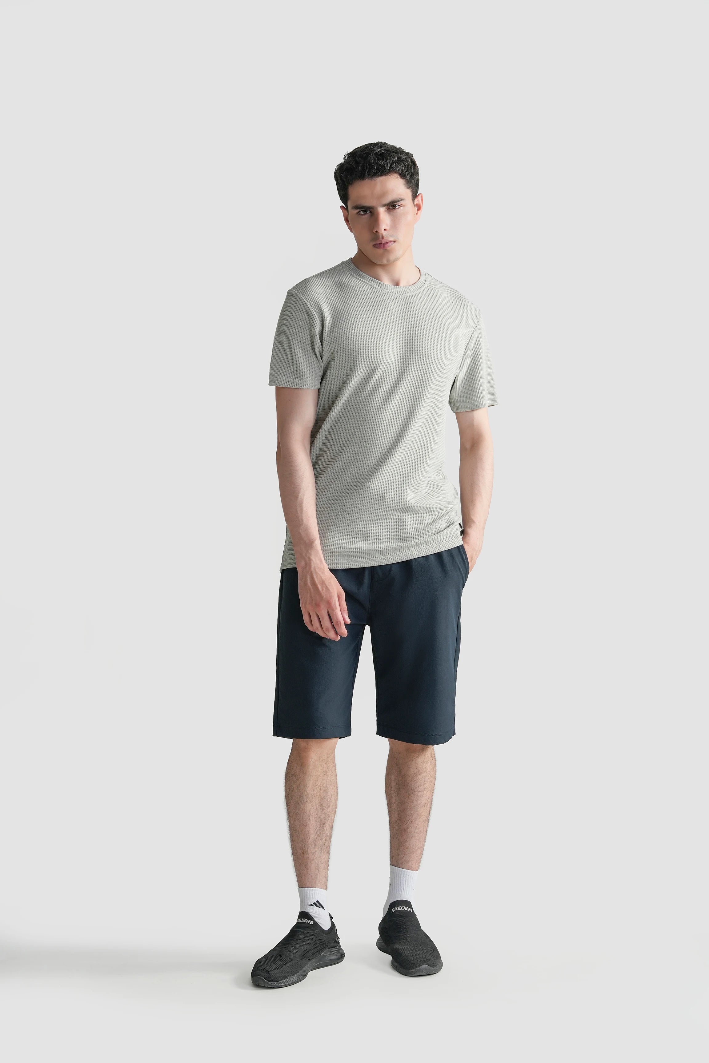 REGULAR FIT WAFFLE CREW NECK T SHIRT BEIGE