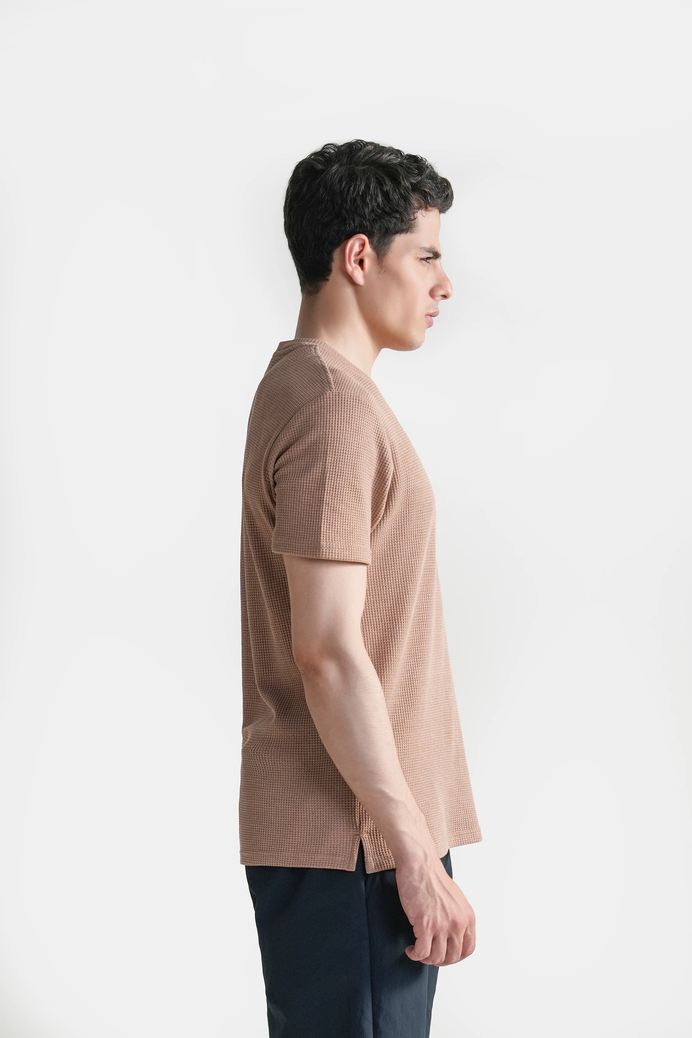 REGULAR FIT WAFFLE CREW NECK T SHIRT VINTAGE COPPER