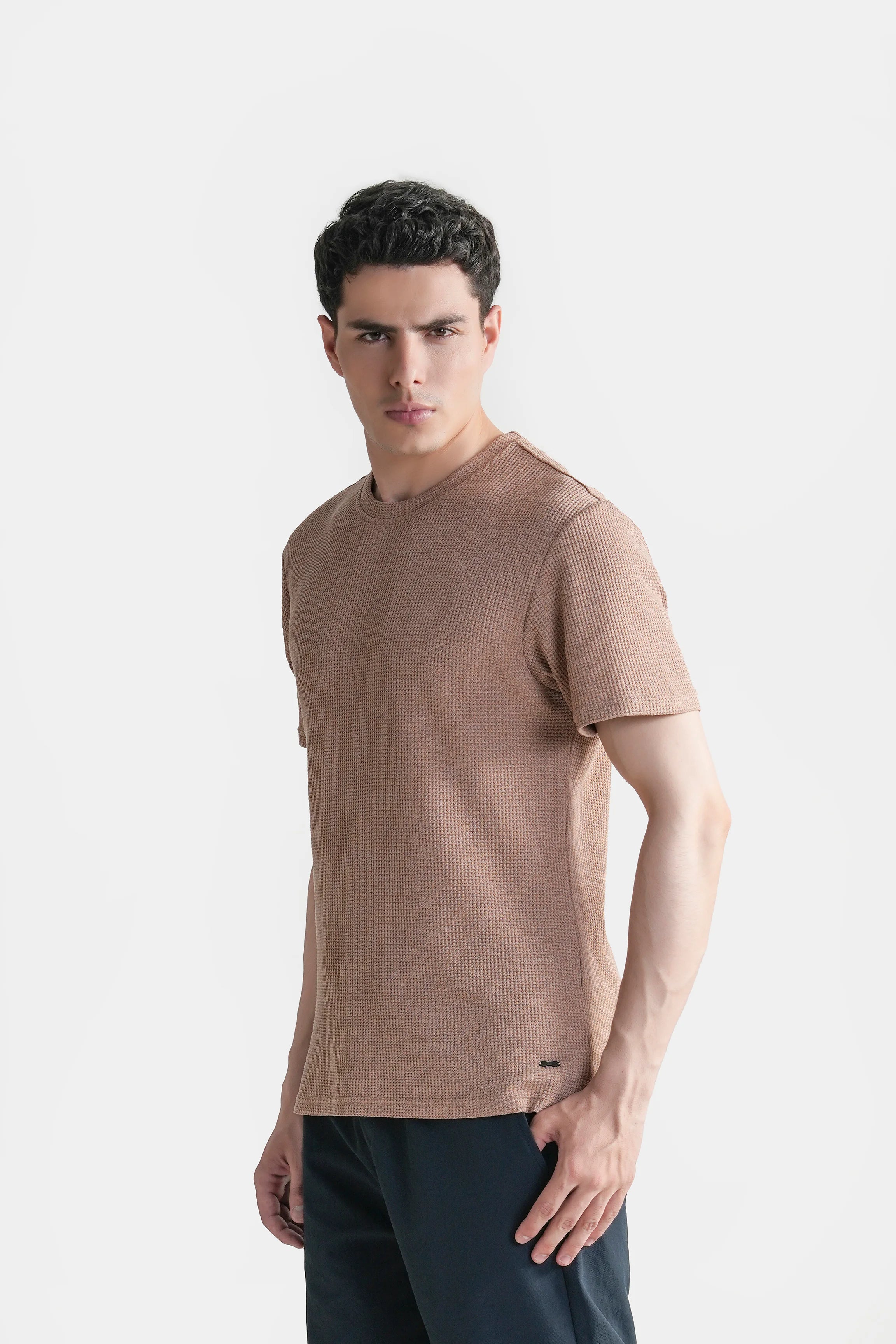 REGULAR FIT WAFFLE CREW NECK T SHIRT VINTAGE COPPER