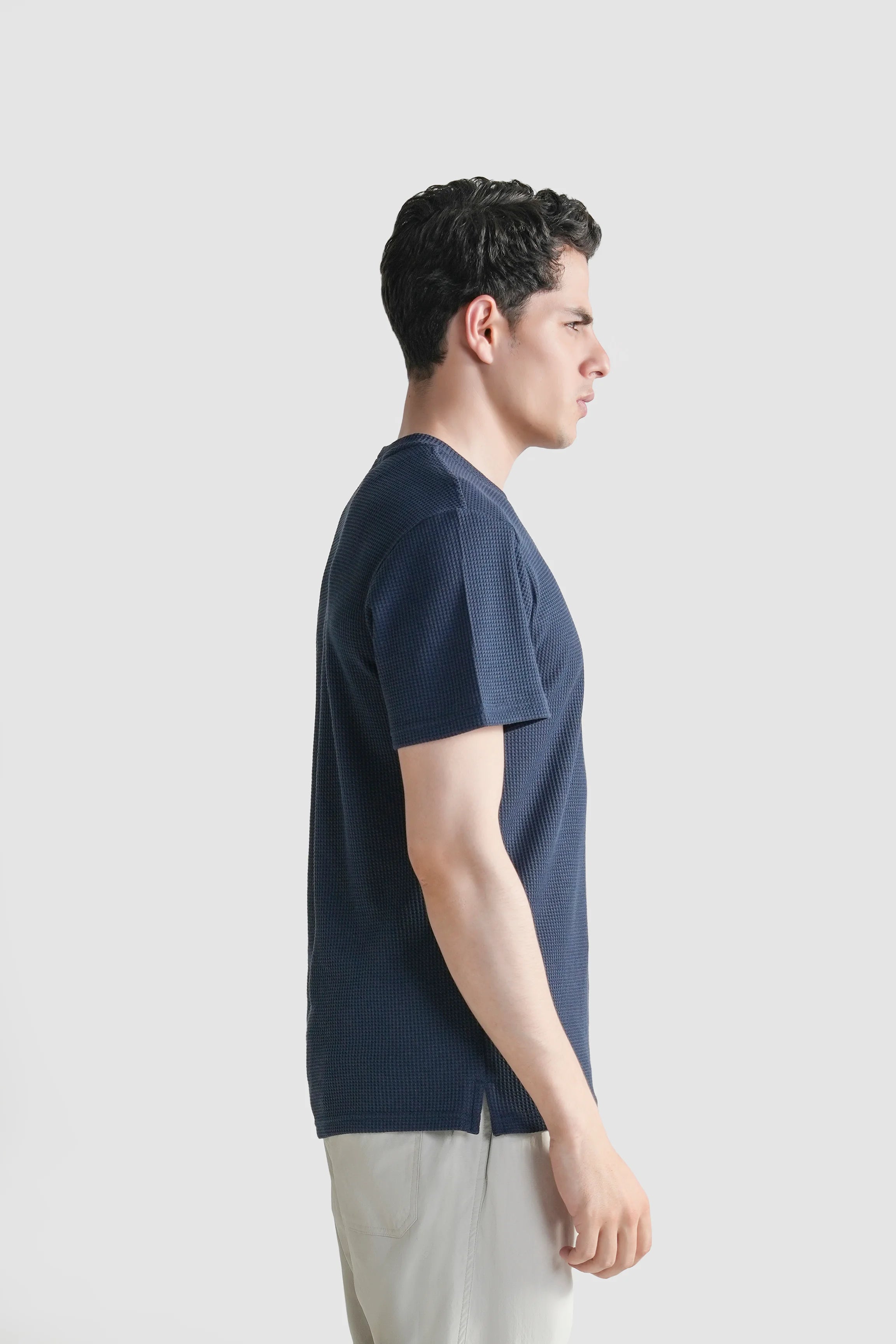 REGULAR FIT WAFFLE CREW NECK T SHIRT NAVY
