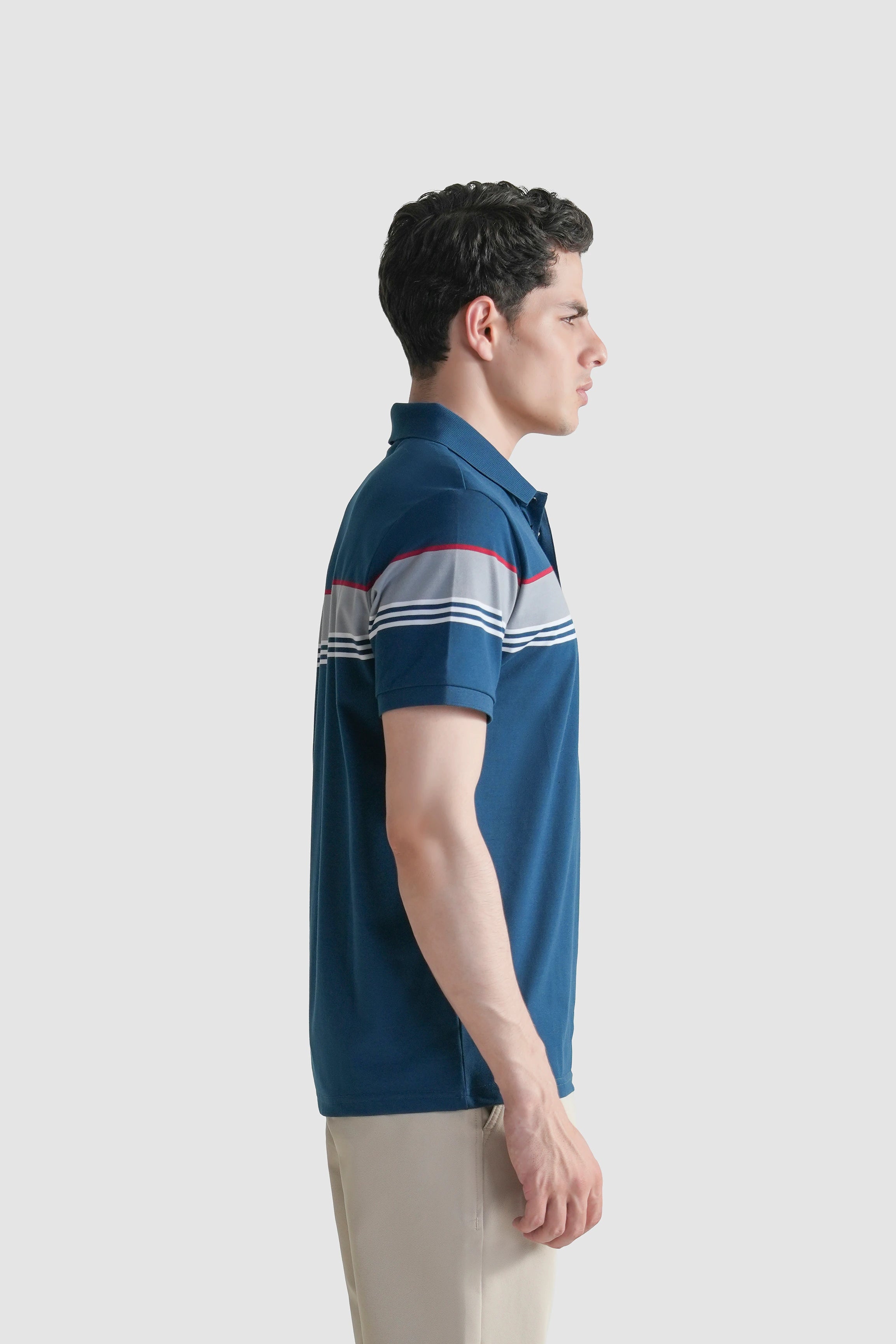 SMART FIT CLASSIC PREMIUM ENGINEER STRIPED POLO SHIRT TEAL