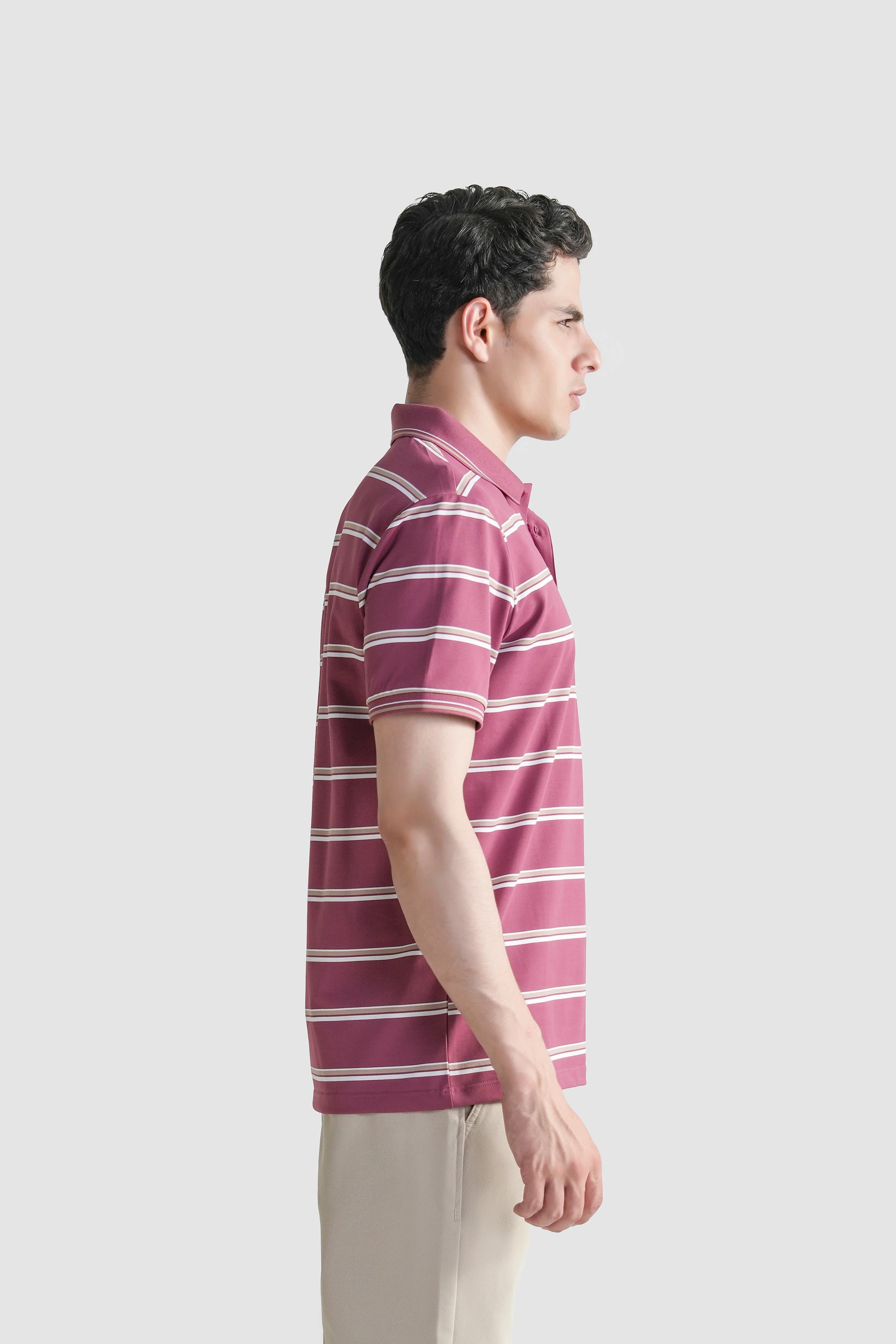 SMART FIT CLASSIC PREMIUM  STRIPED POLO SHIRT BURGUNDY