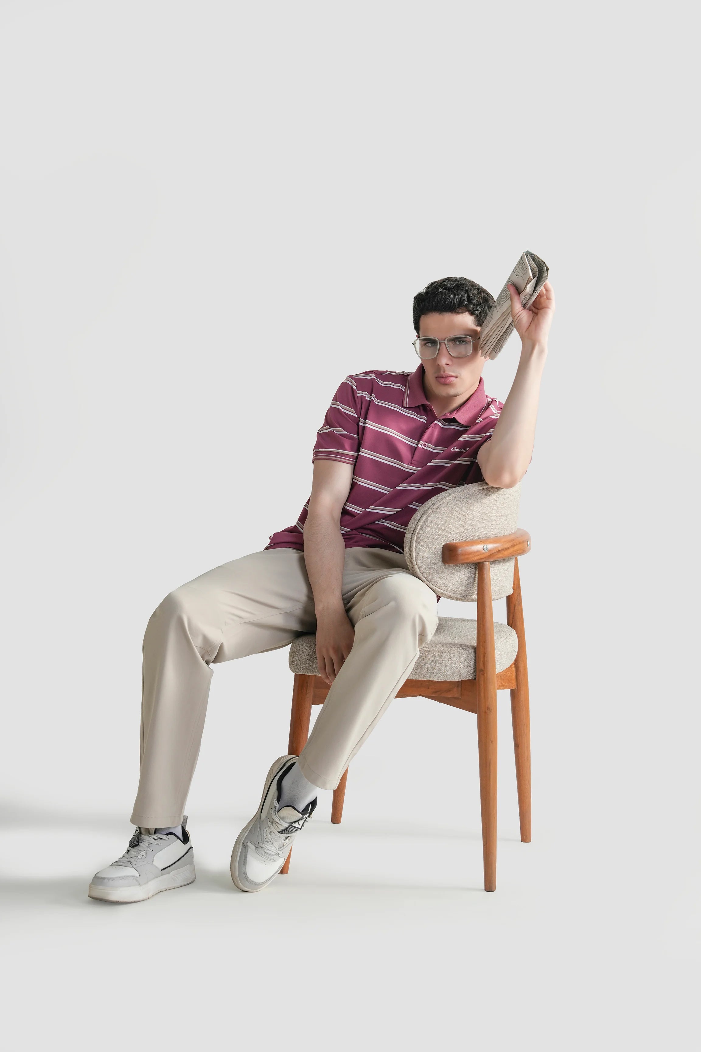 SMART FIT CLASSIC PREMIUM  STRIPED POLO SHIRT BURGUNDY