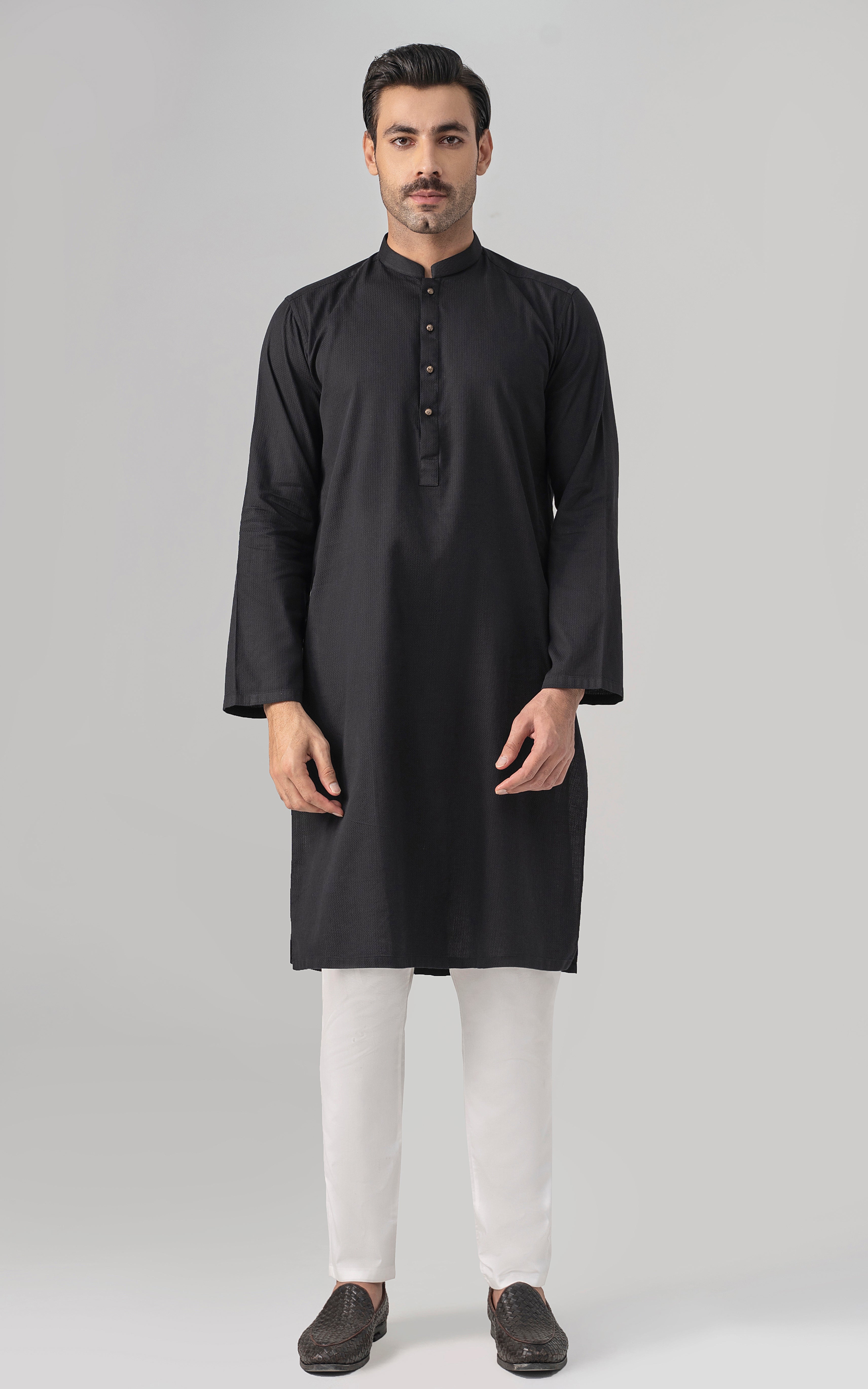 SELF DOBBY KURTA- PREMIUM COLLECTION BLACK