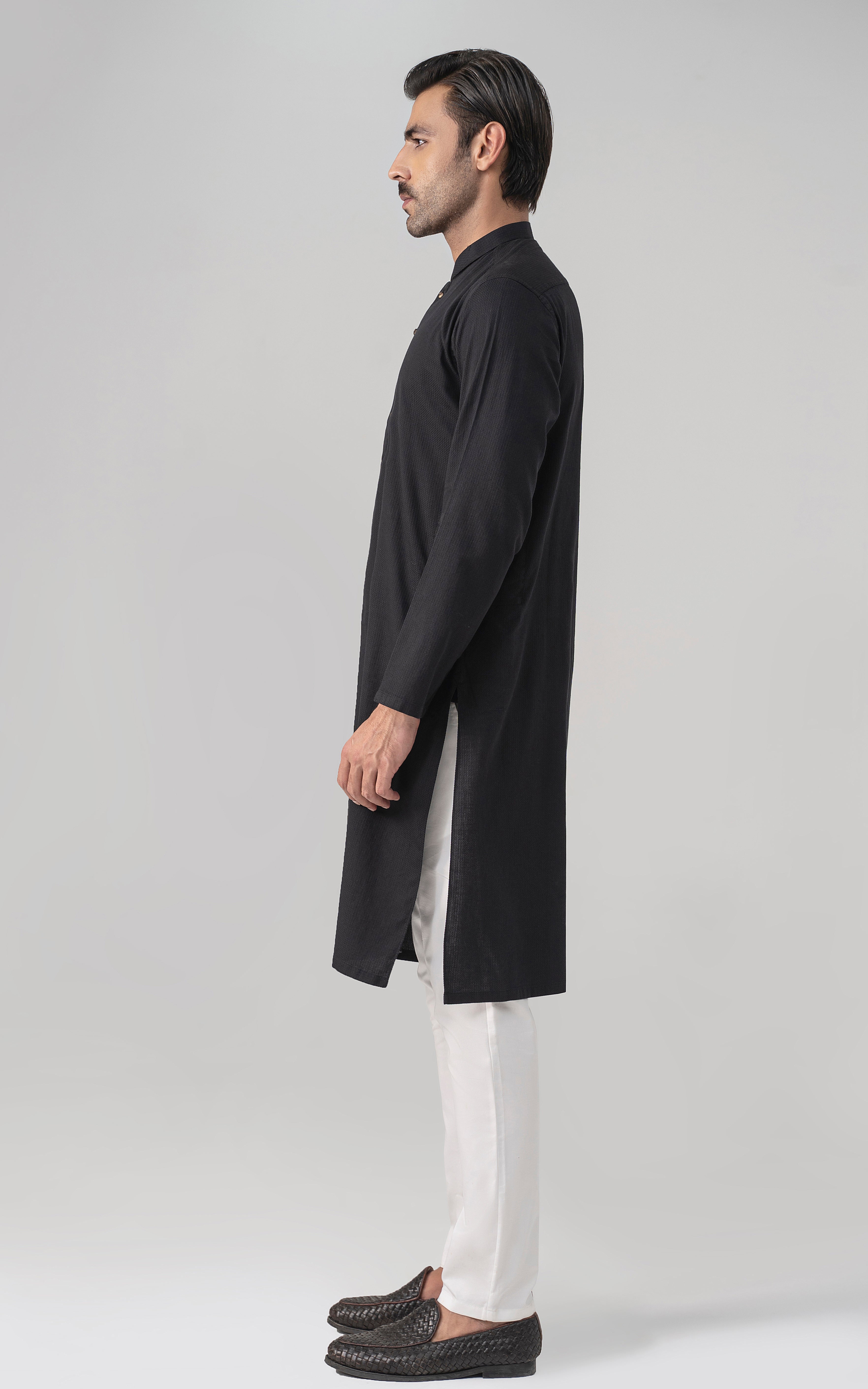 SELF DOBBY KURTA- PREMIUM COLLECTION BLACK