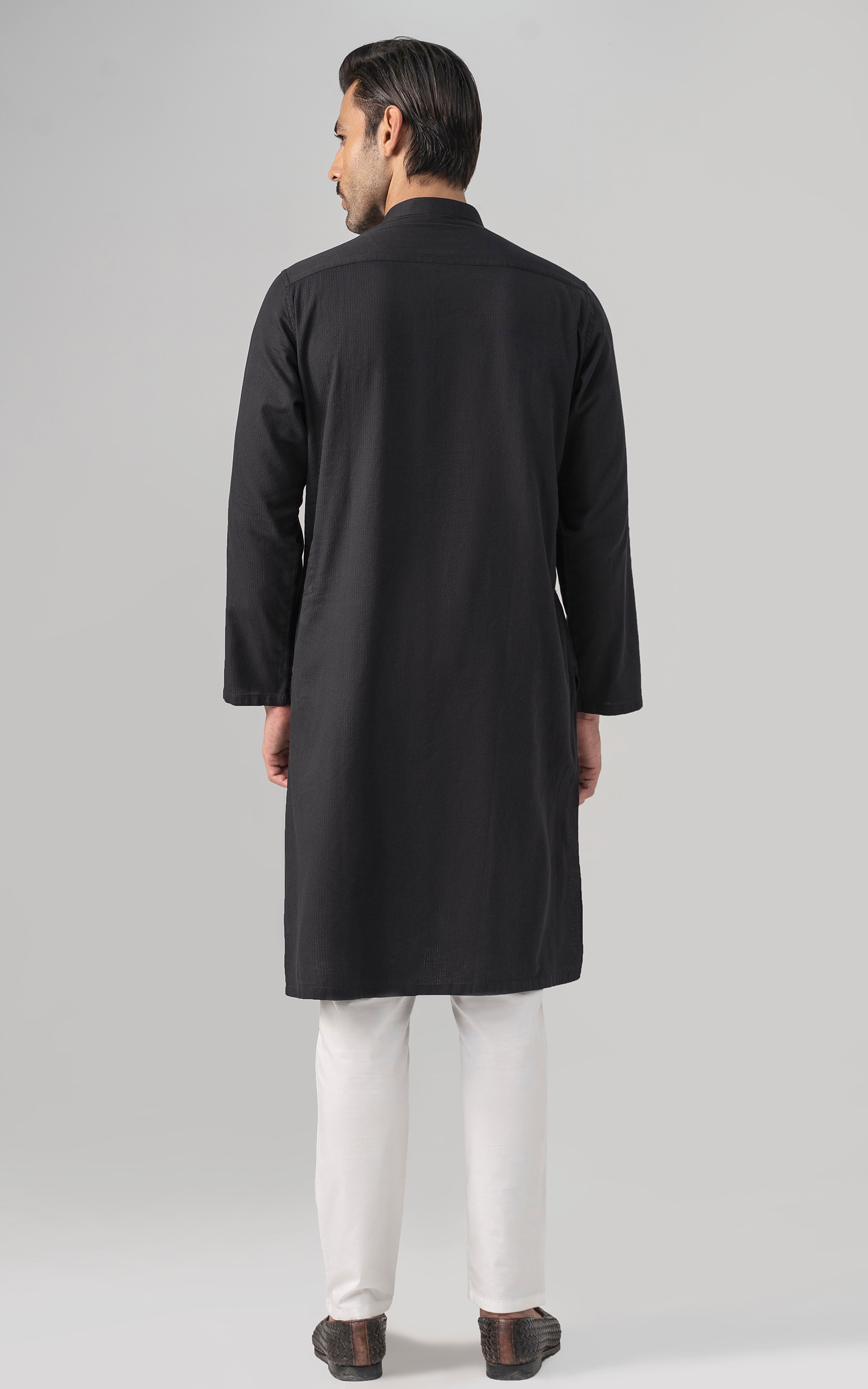 SELF DOBBY KURTA- PREMIUM COLLECTION BLACK